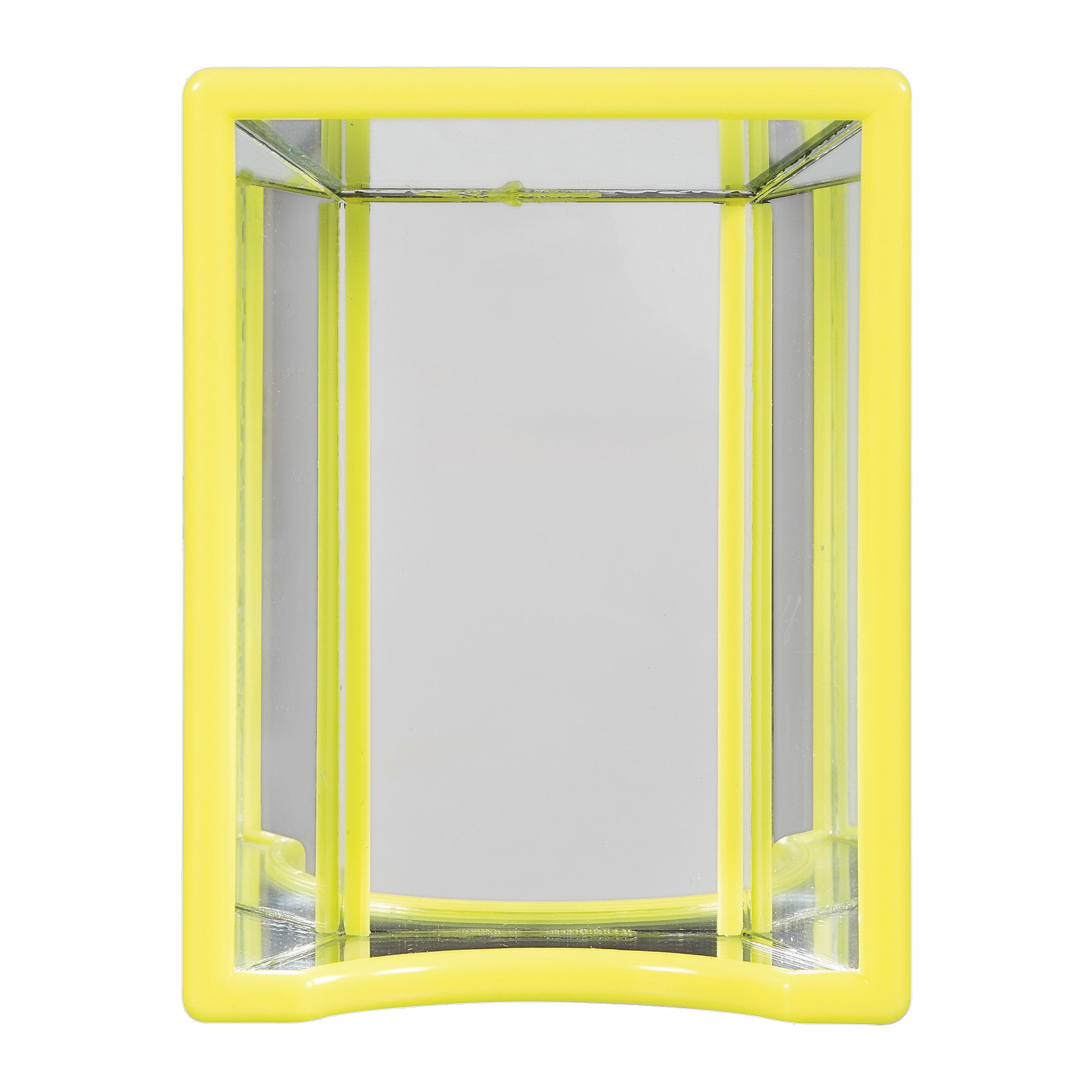 JW Hall of Mirrors Bird Toy, front view of the yellow frame and three angled mirrors
