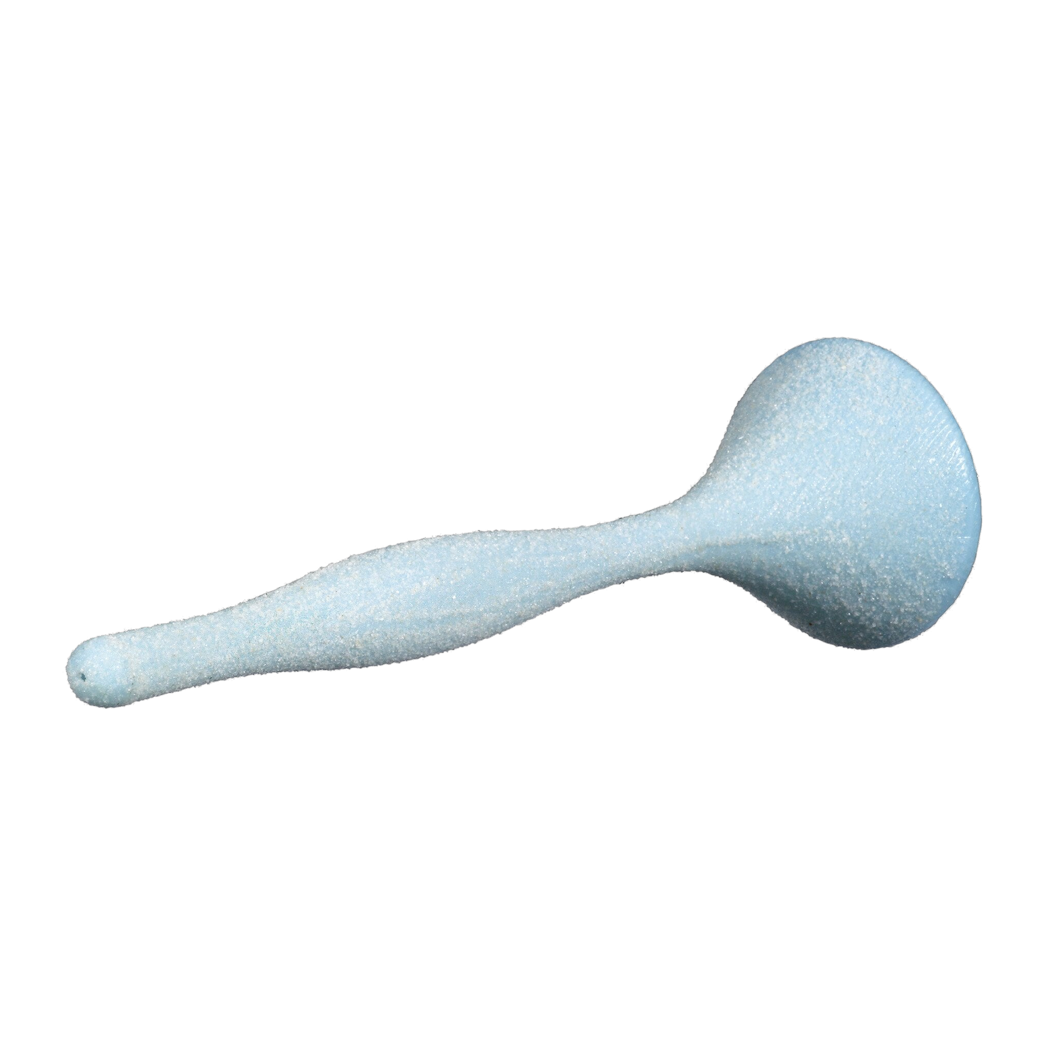 A close-up of the JW Sand Bird Perch by JW Pet, showcasing its unique blue, bottle-shaped design with a round bulb and tapered handle—coated in grit—resembling a playful bird cage accessory.