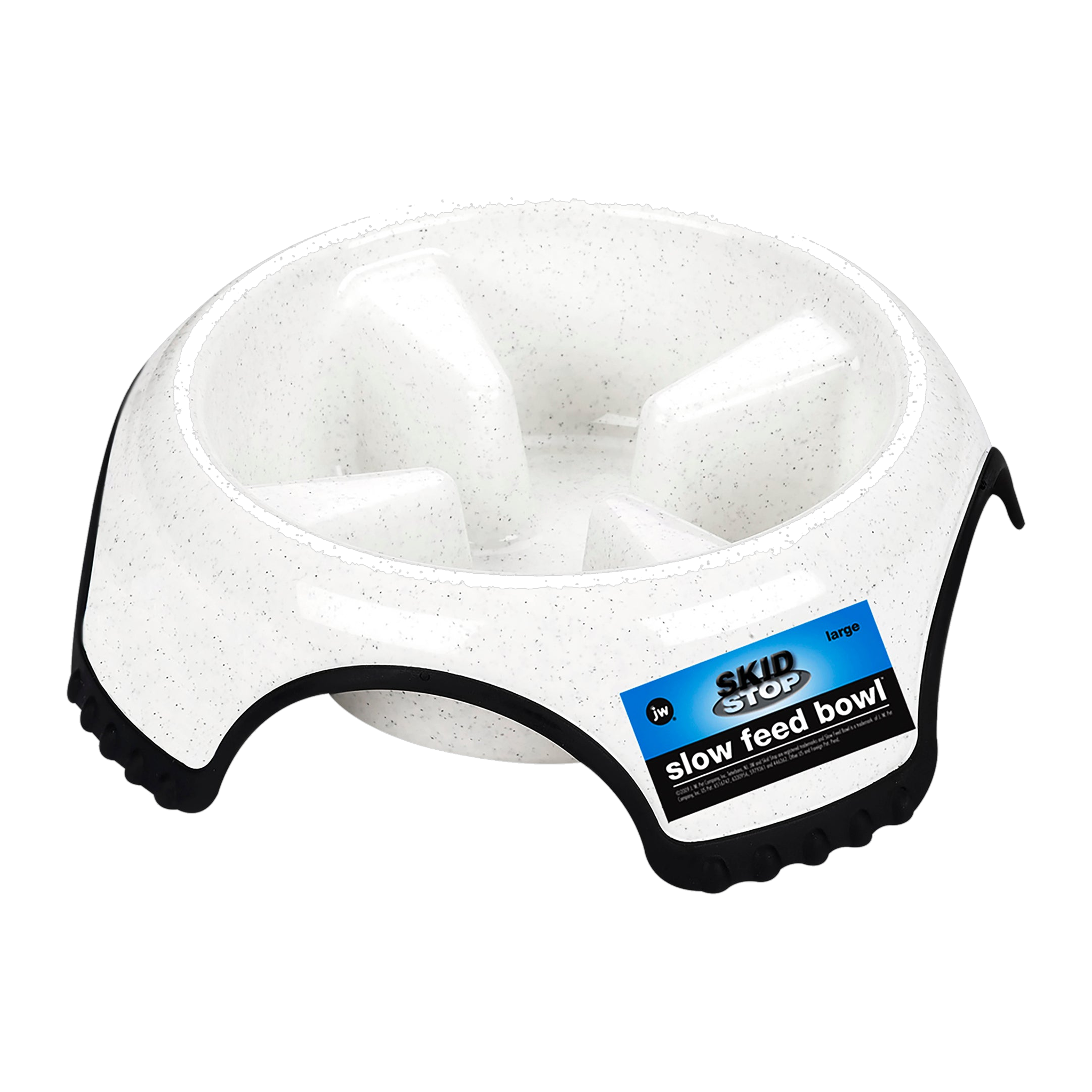 JW Skid Stop Slow Feed Bowl in white speckle with retail label