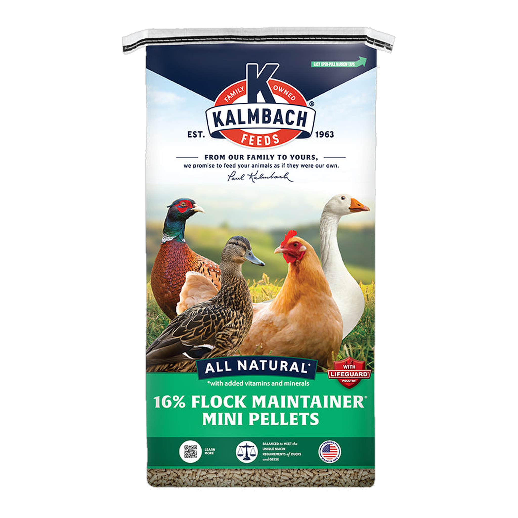 Kalmbach Feeds 16% Flock Maintainer Pellet 50 lb bag front #50 lb
