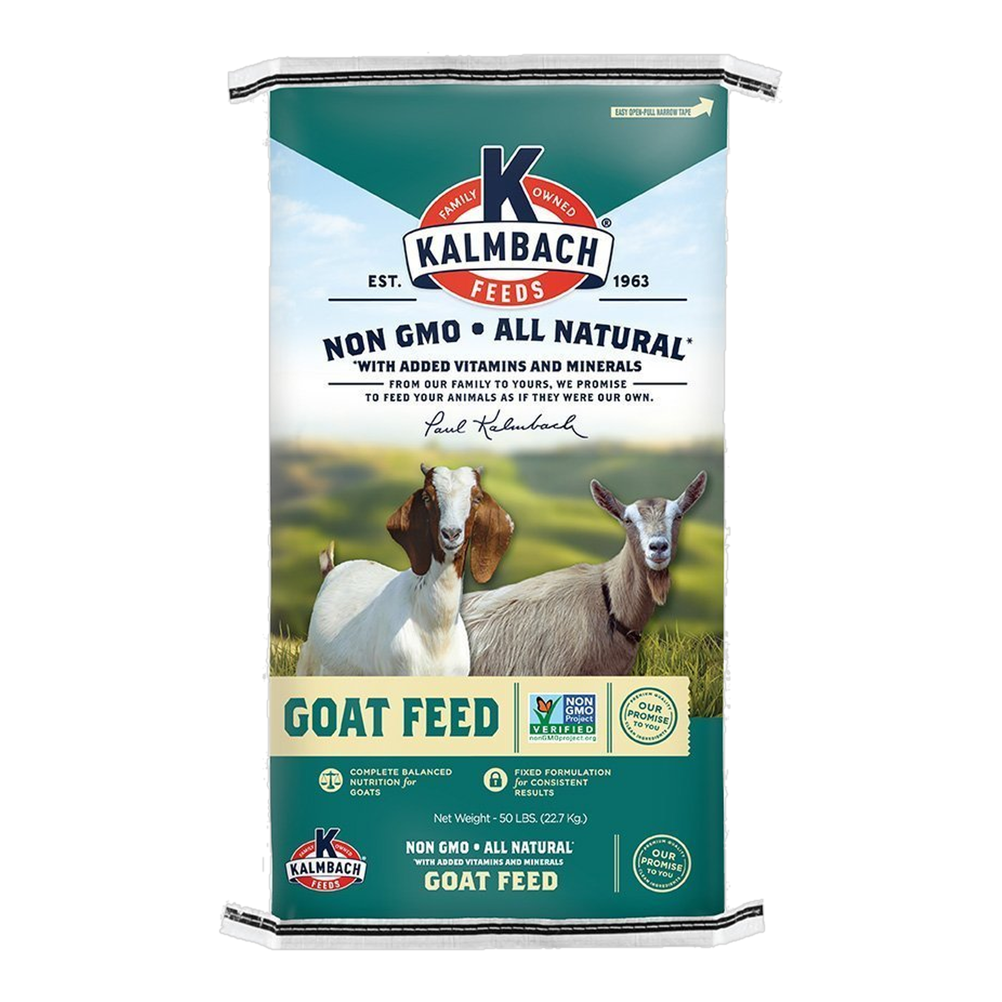 Kalmbach Feeds 16% Goat Pellet Non-GMO 50 lb bag front #50 lb