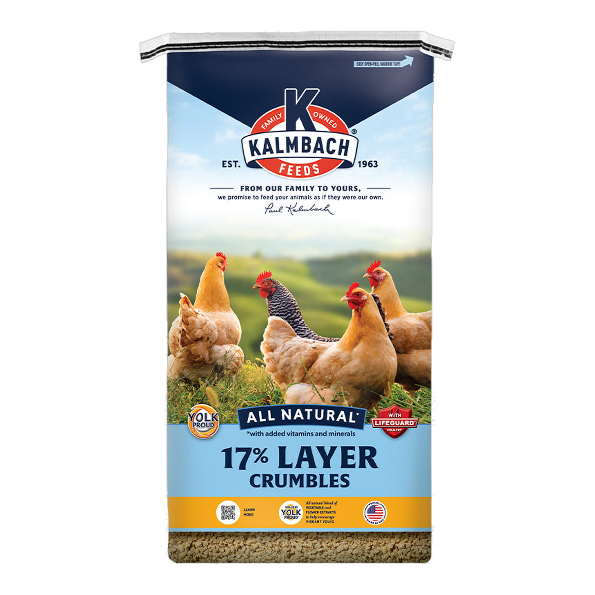Kalmbach Feeds 17% All Natural Layer Crumbles 50 lb bag, front #50 lb
