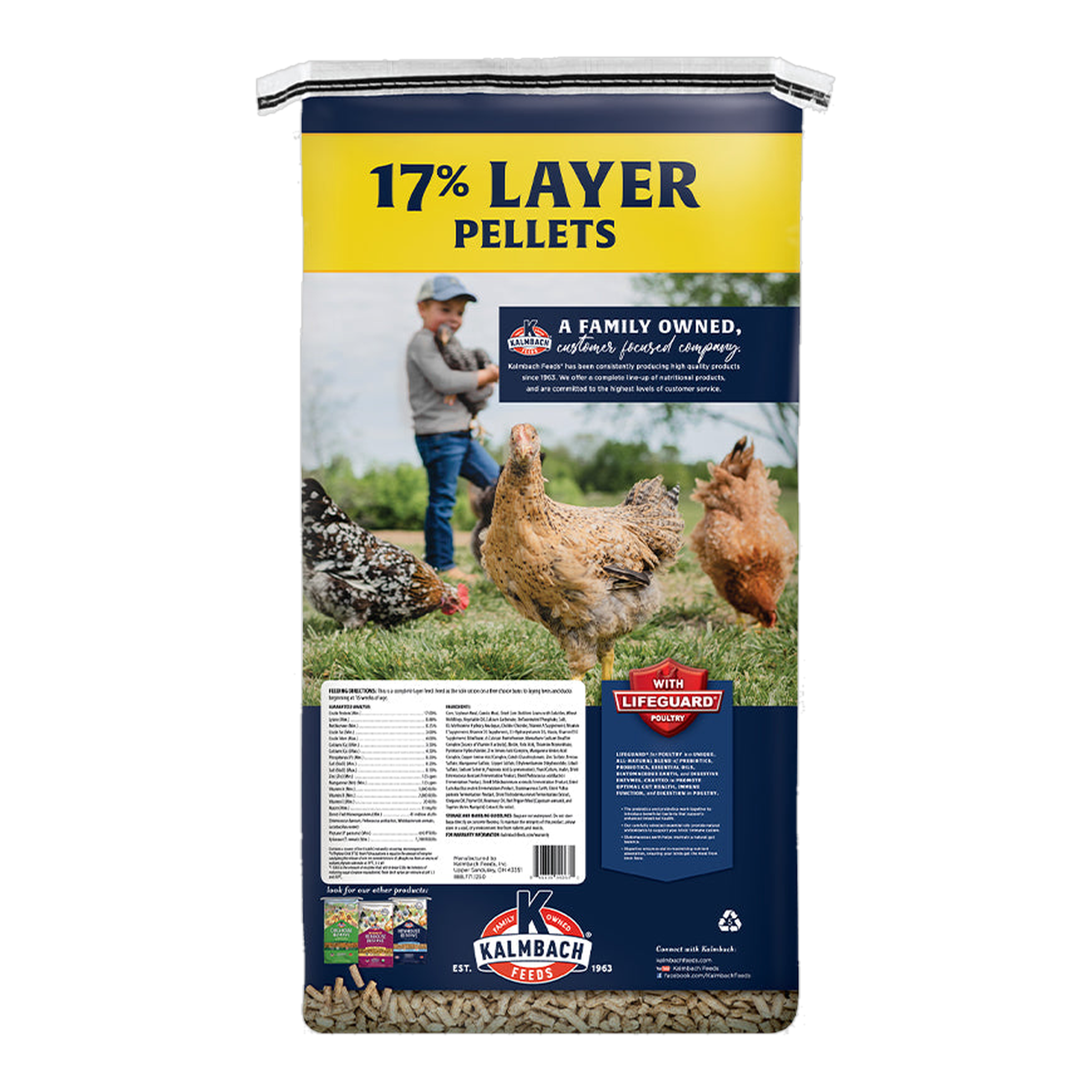 Kalmbach Feeds 17% All Natural Layer Pellets 50 lb bag back with guaranteed analysis #50 lb