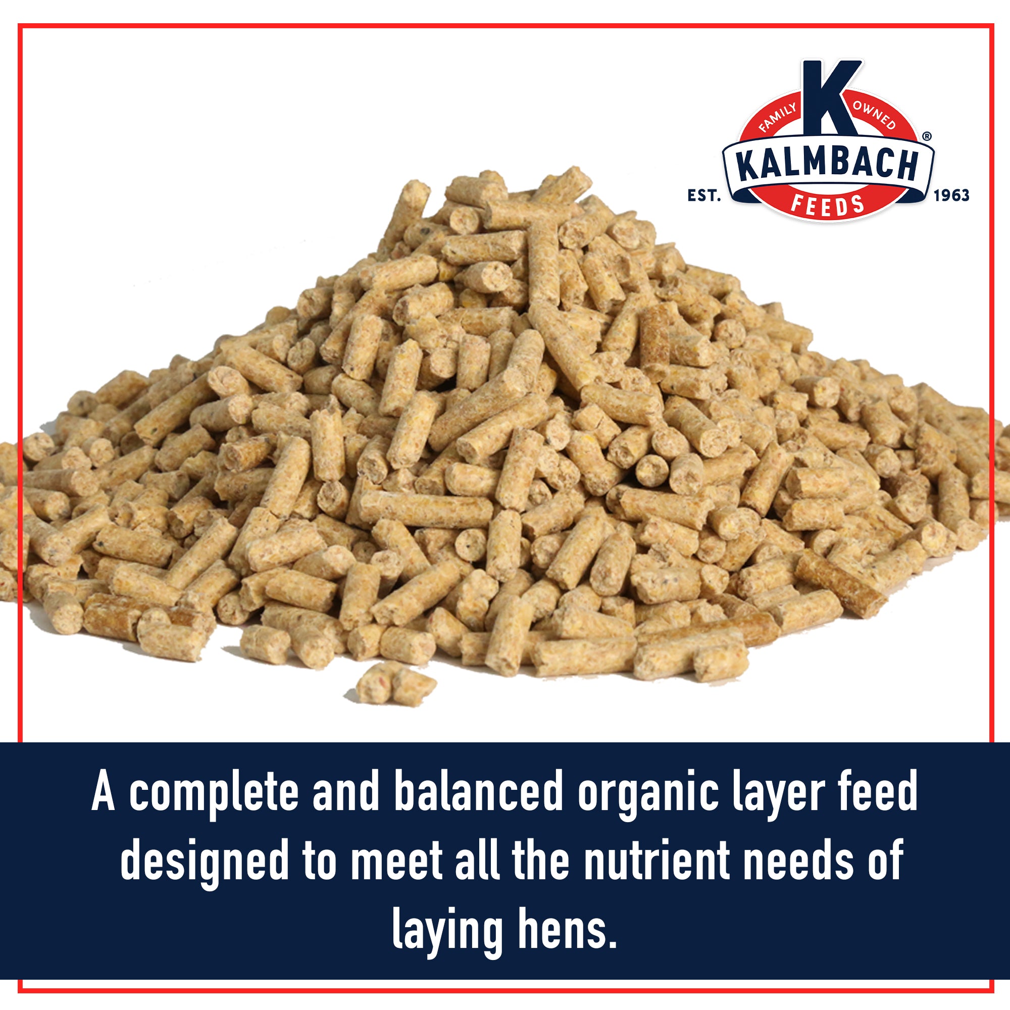 Kalmbach 17% Organic Layer Pellet close-up - a complete and balanced organic layer feed for laying hens