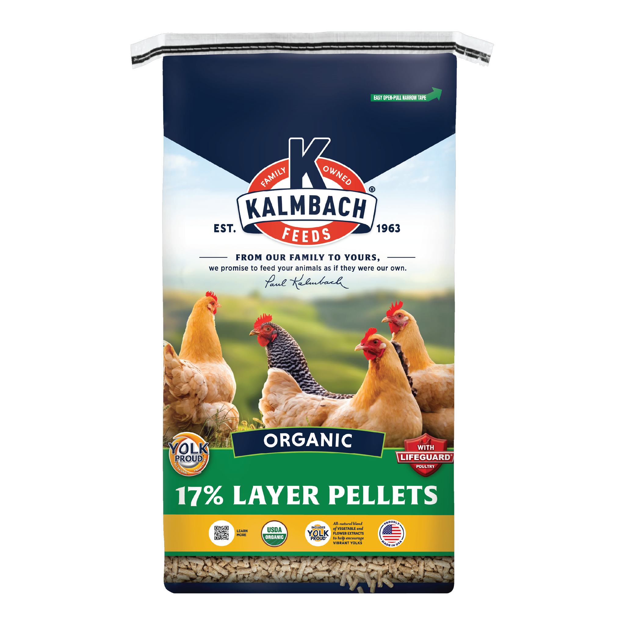 Kalmbach Feeds 17% Organic Layer Pellet 35 lb bag front #35 lb
