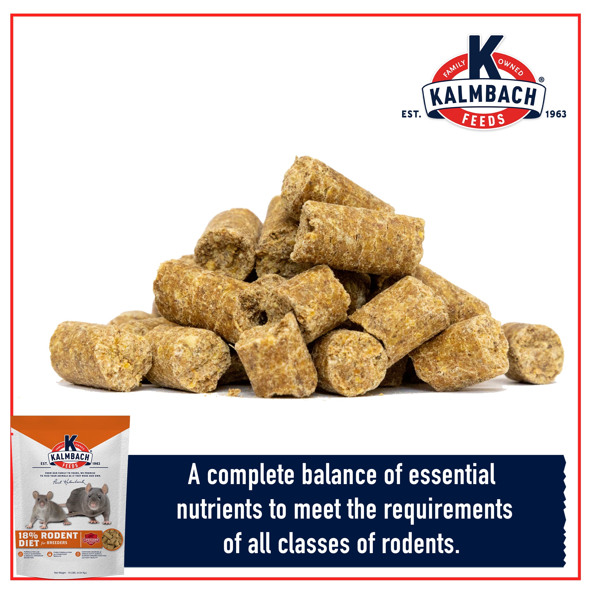 Kalmbach Feeds 18% Rodent Diet cubes close-up