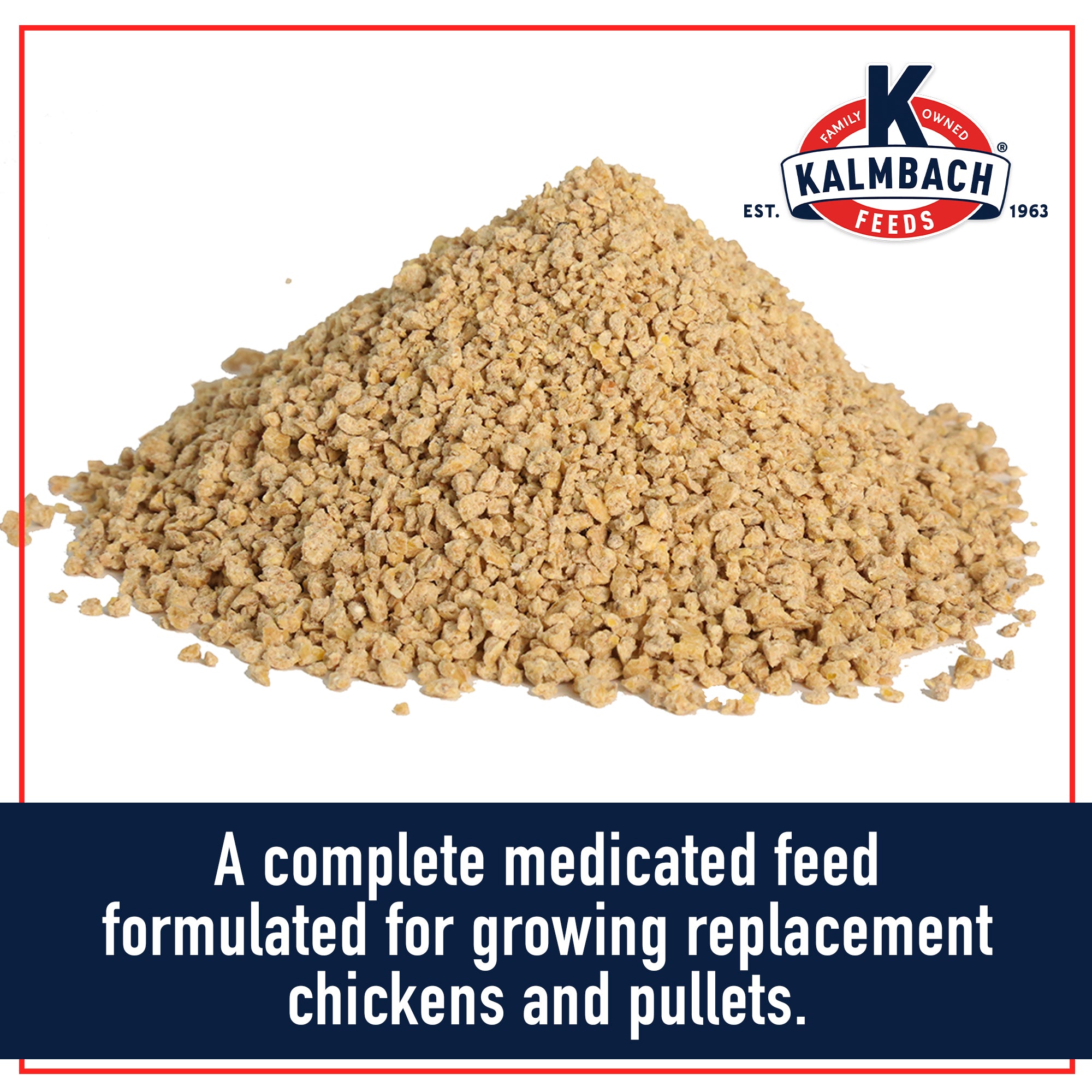 Crumble texture of Kalmbach 18% Start Right Medicated Chick Feed