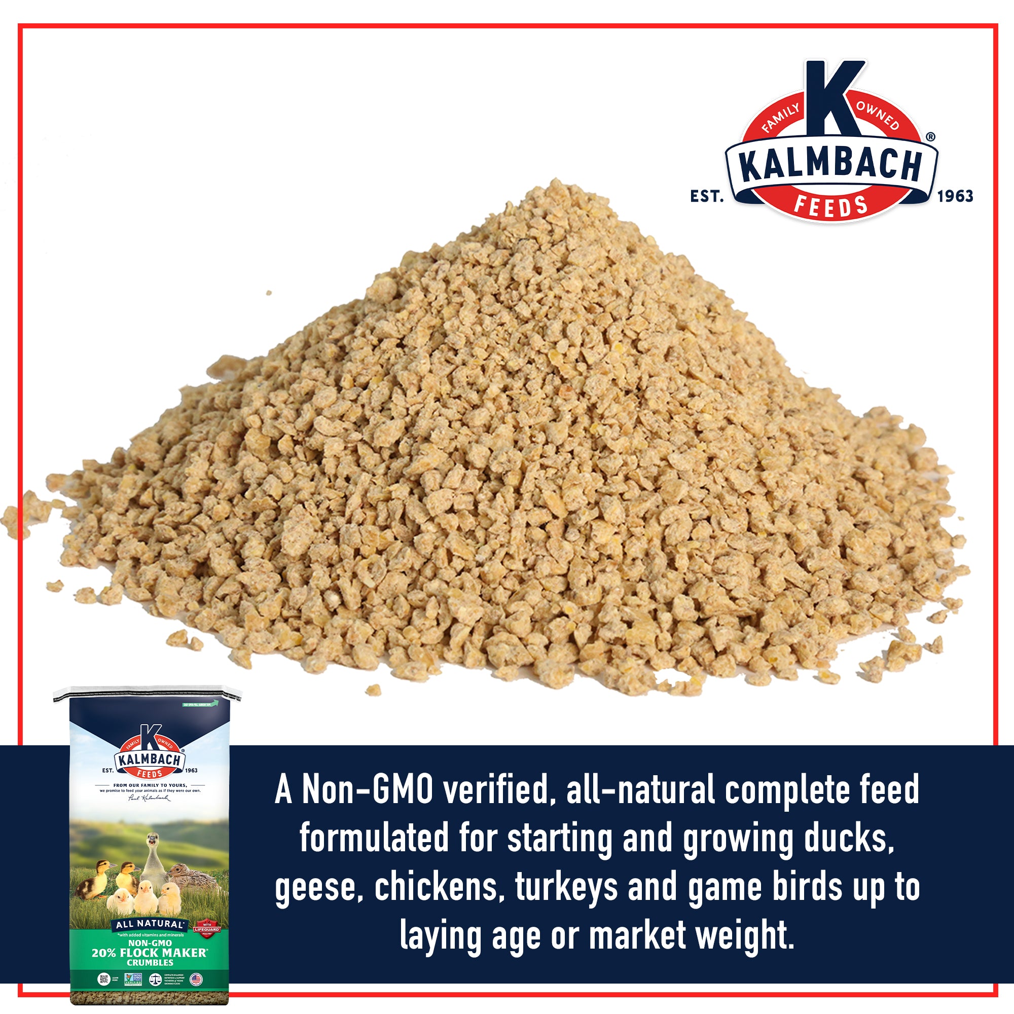 Close-up of Kalmbach 20% Flock Maker non-GMO crumble texture