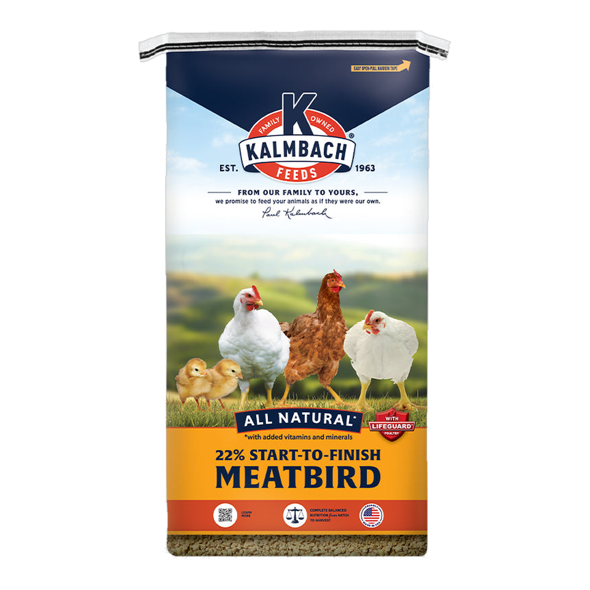 Kalmbach Feeds 22% Start-To-Finish Meatbird Feed bag, front
