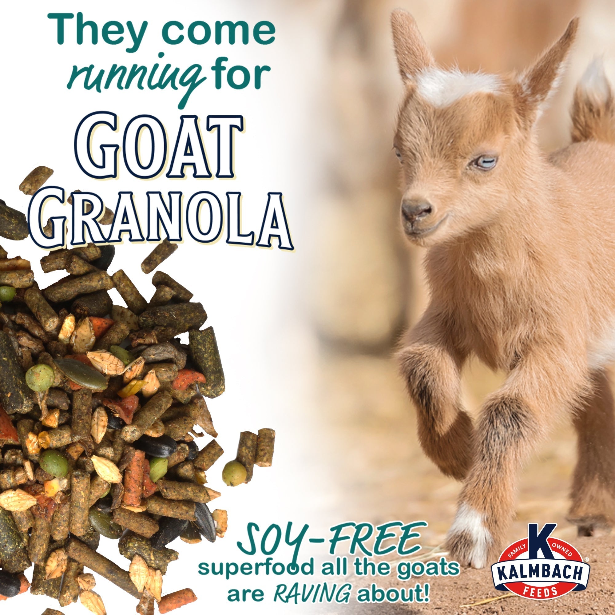 They come running for Goat Granola soy-free superfood graphic