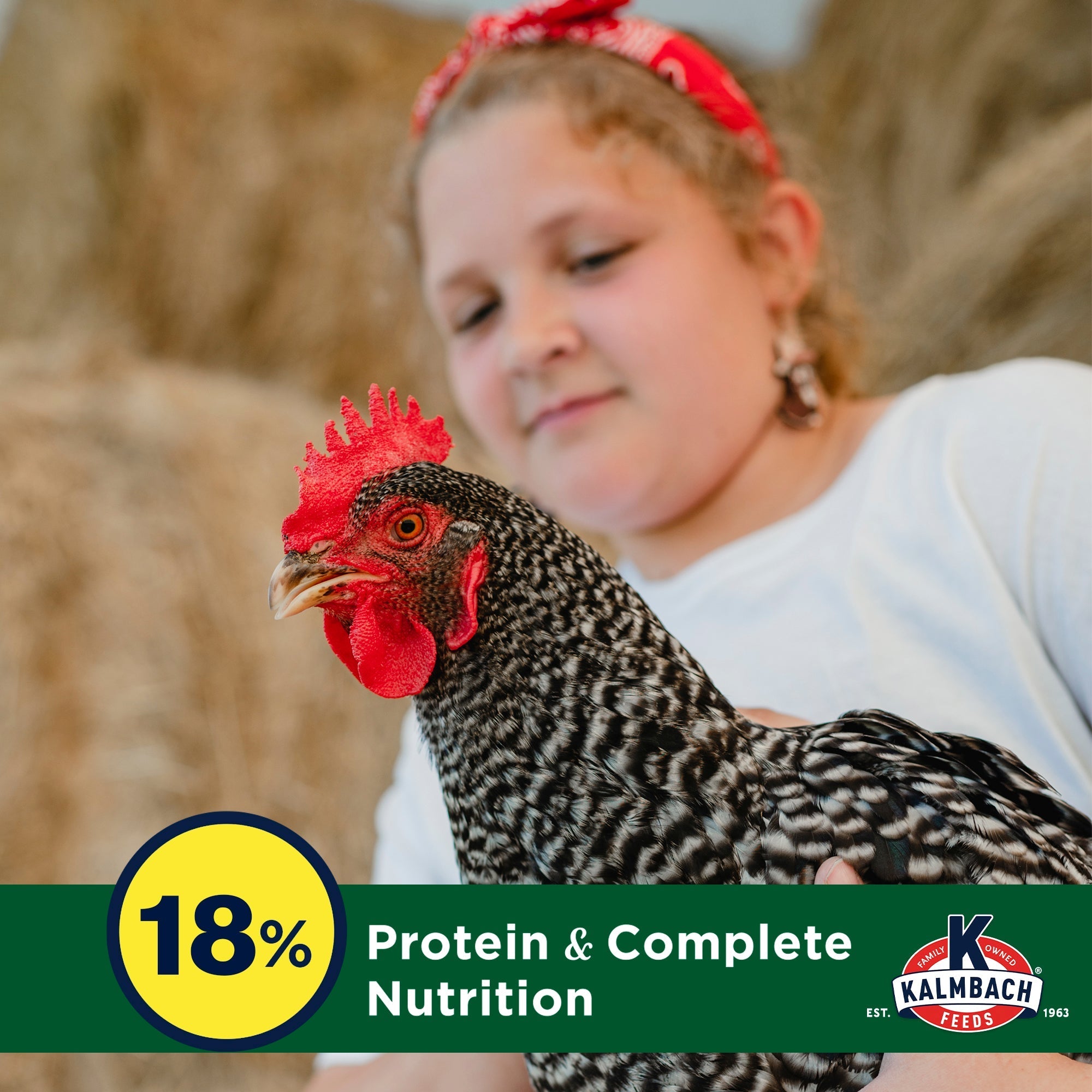 Kalmbach Henhouse Reserve with Crumbles provides 18 percent protein and complete nutrition for laying hens