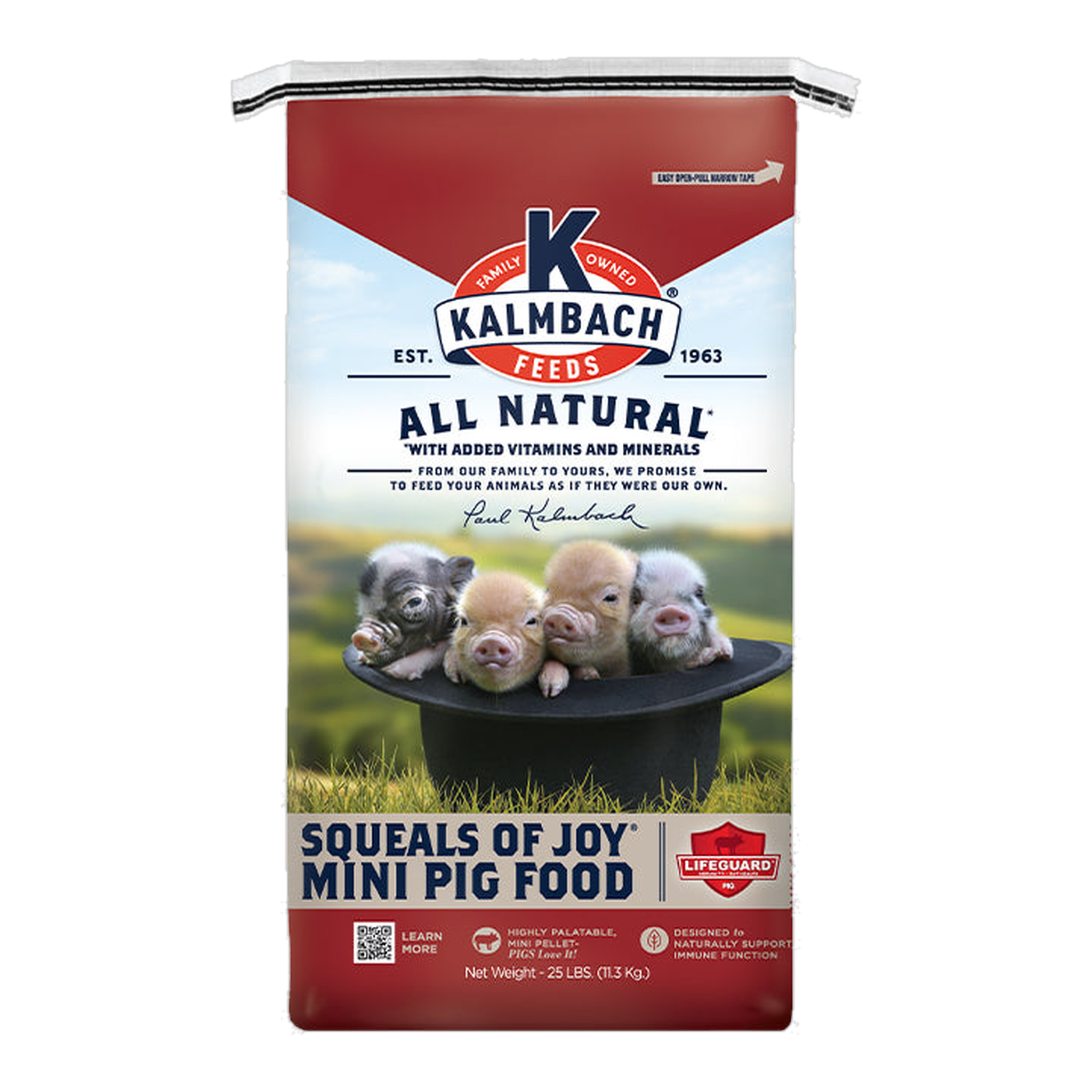 Kalmbach Feeds Squeals of Joy Mini Pig Food 25 lb bag, front #25 lb