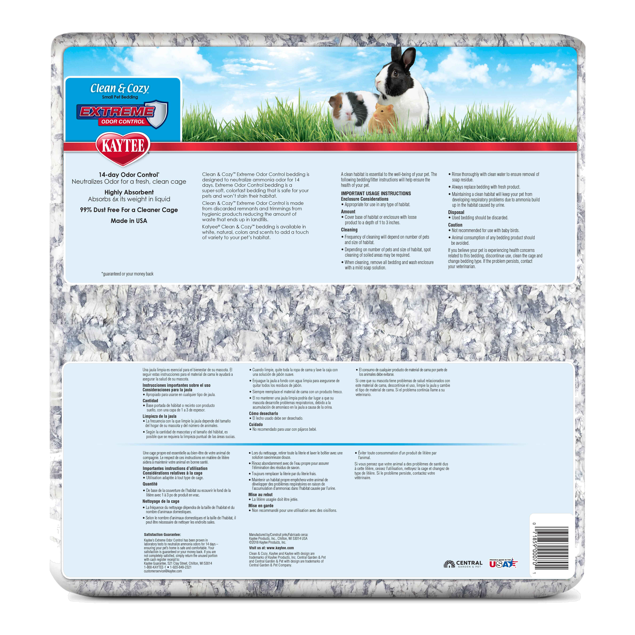 Kaytee Clean & Cozy Extreme Odor Control Bedding, 65 Liters package back