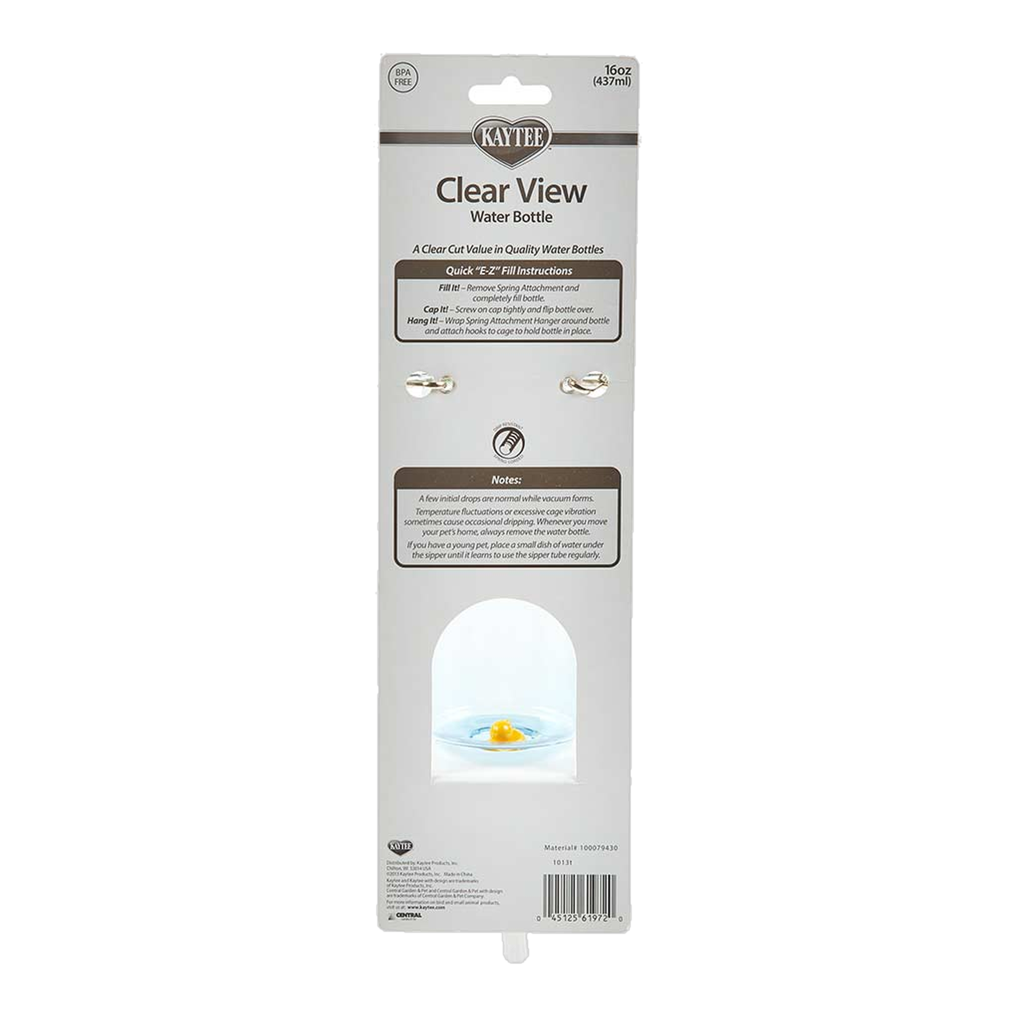 Kaytee Clear Water Bottle, 16 Ounce package back