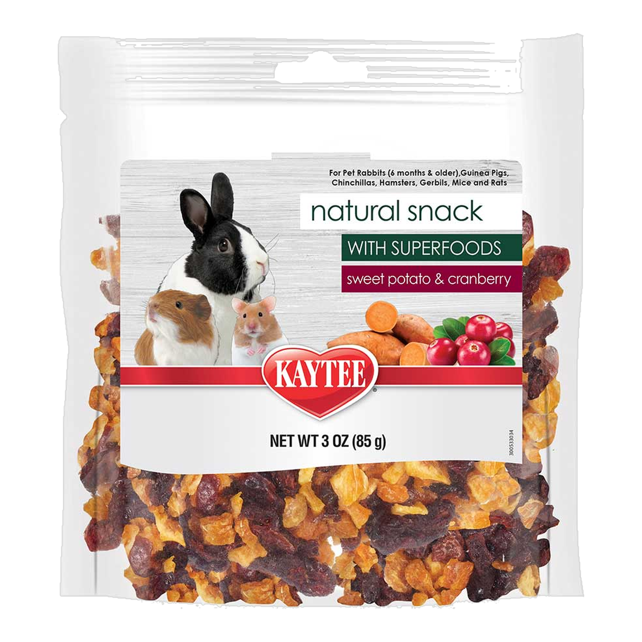 Kaytee Natural Snack with Superfoods, Sweet Potato & Cranberry, 3 Ounce package front #3 Ounce