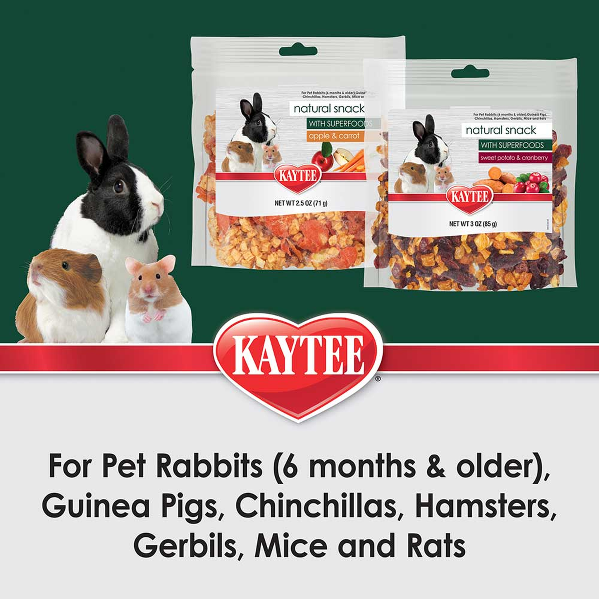 Kaytee Natural Snack with Superfoods, Sweet Potato & Cranberry, 3 Ounce suitable for rabbits guinea pigs chinchillas hamsters gerbils mice and rats