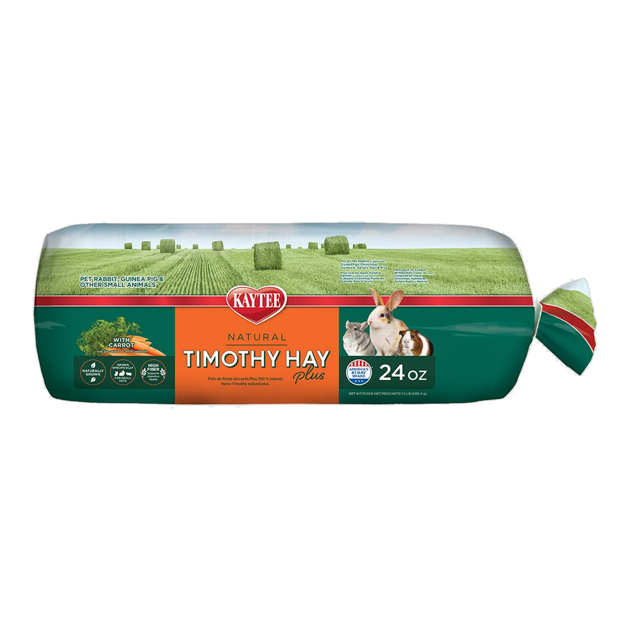 Kaytee Timothy Hay Plus Carrots, 24 Ounce package front #24 Ounce
