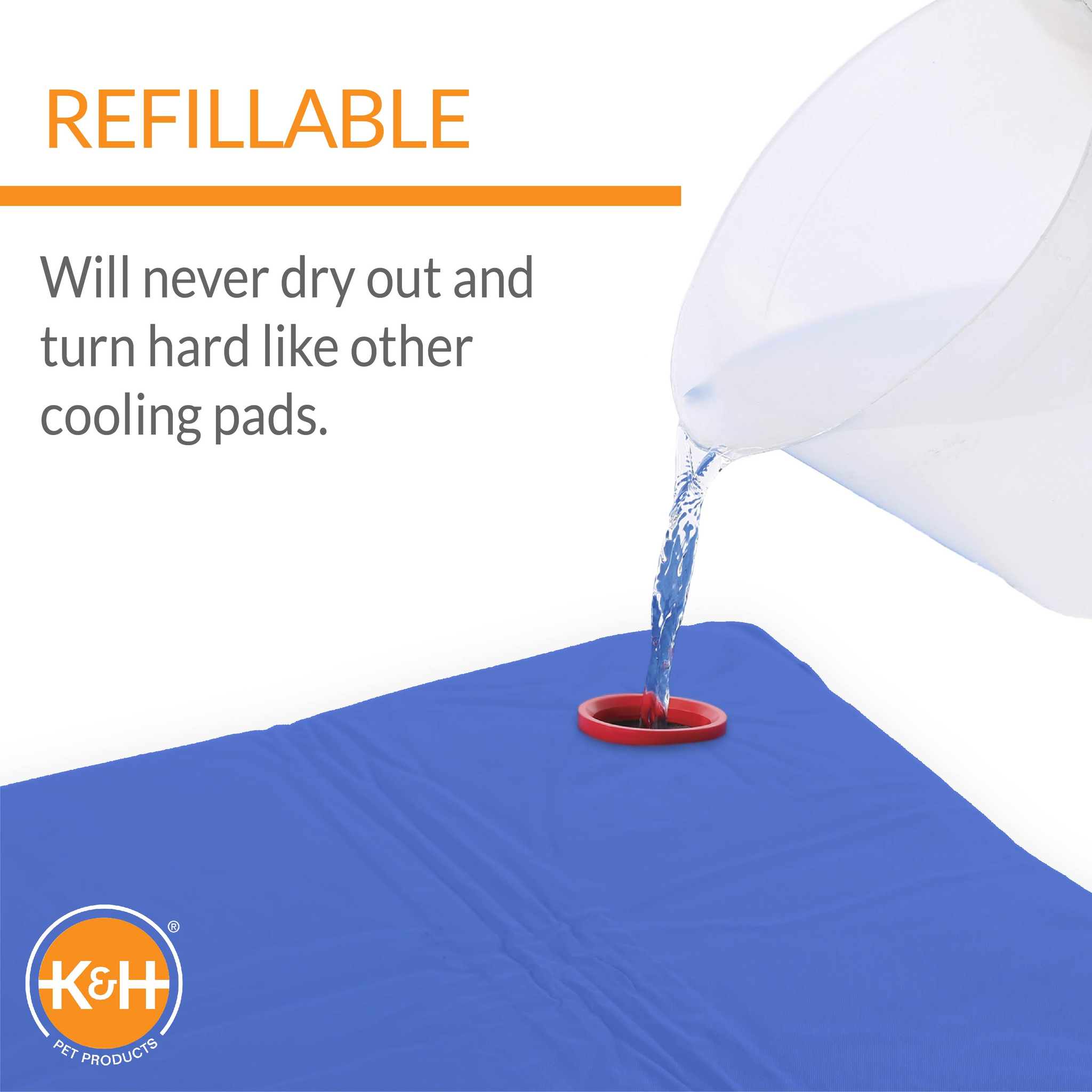 K&H Coolin Pet Pad is refillable with water and will never dry out or turn hard
