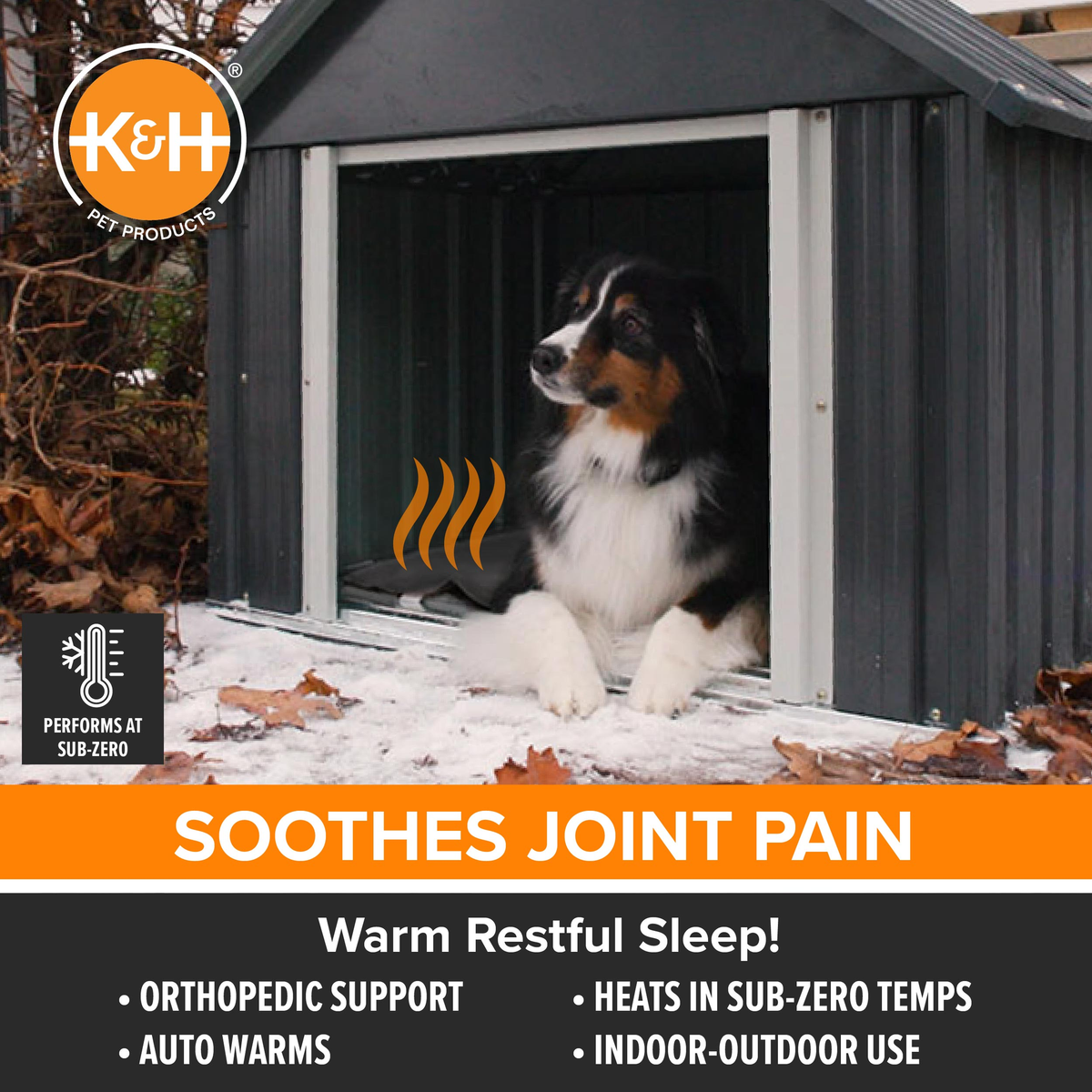 K&H Lectro-Soft heated bed soothes joint pain with orthopedic support and auto warming for indoor and outdoor use