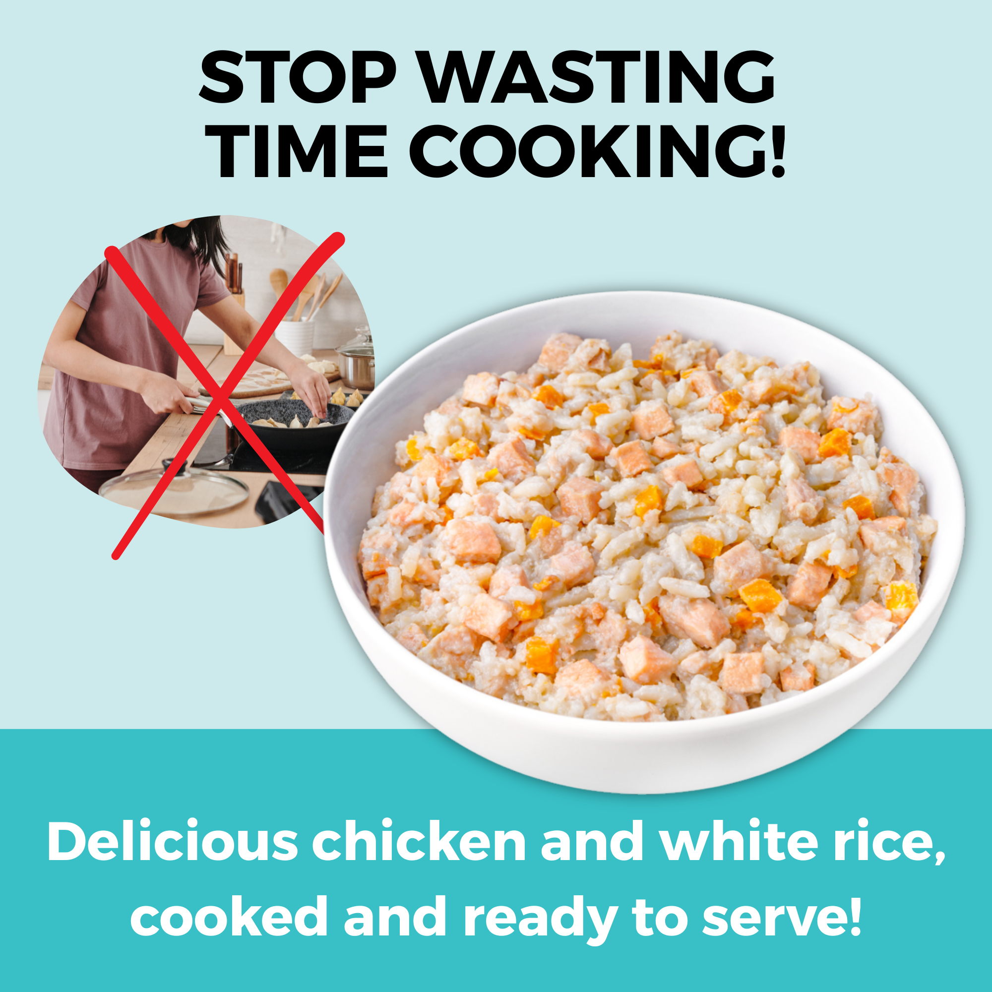 Bowl of KOHA Bland Diet chicken and white rice for dogs, cooked and ready to serve with no home cooking needed