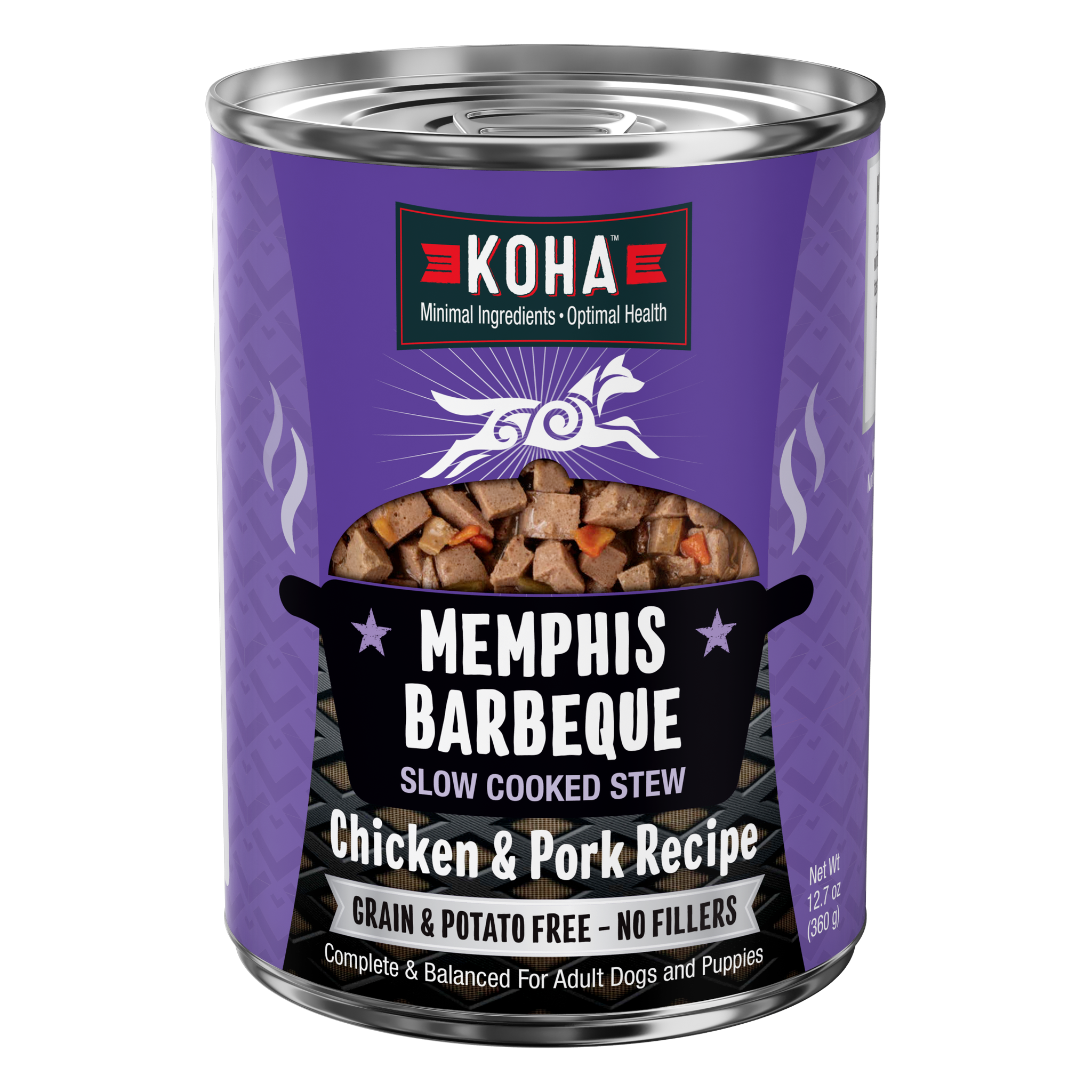 KOHA Memphis Barbeque Slow Cooked Stew Chicken and Pork Recipe for dogs, 12.7 oz can, grain and potato free with no fillers