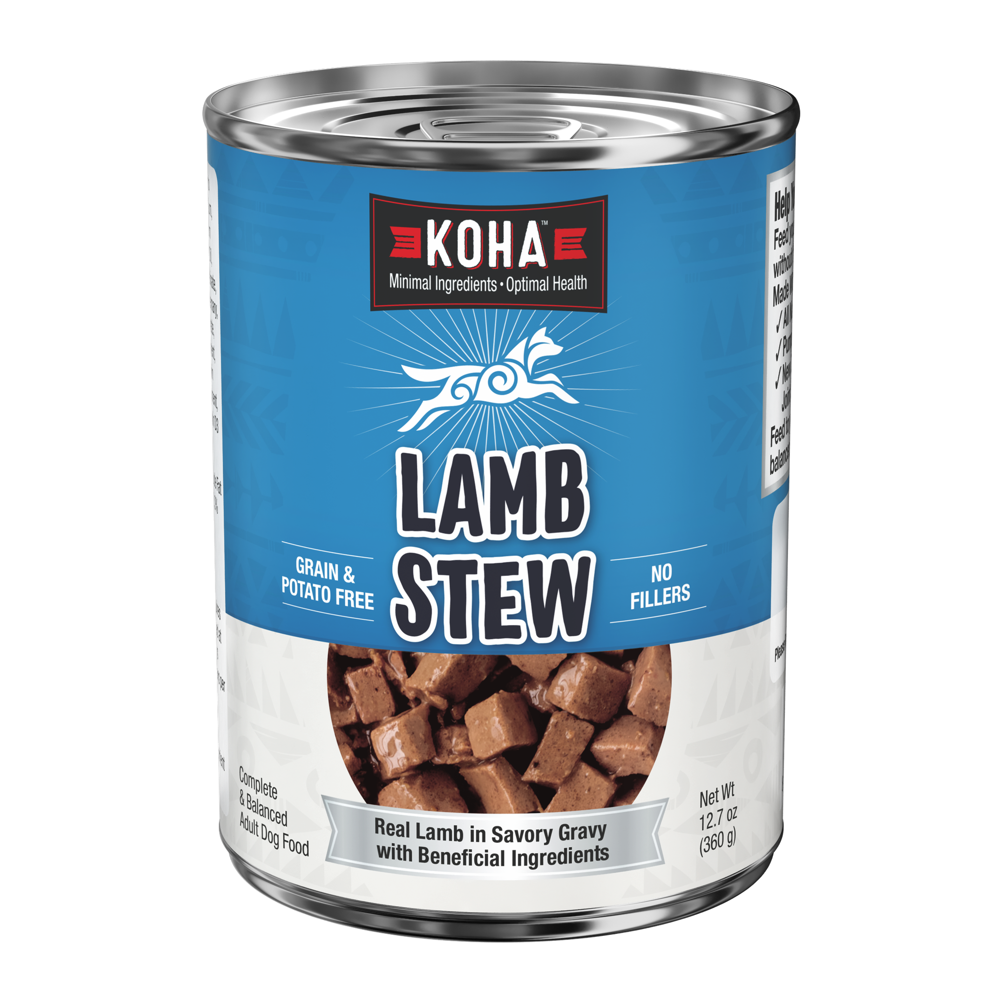 KOHA Minimal Ingredient Lamb Stew for dogs, 12.7 oz can of real lamb in savory gravy, grain and potato free with no fillers