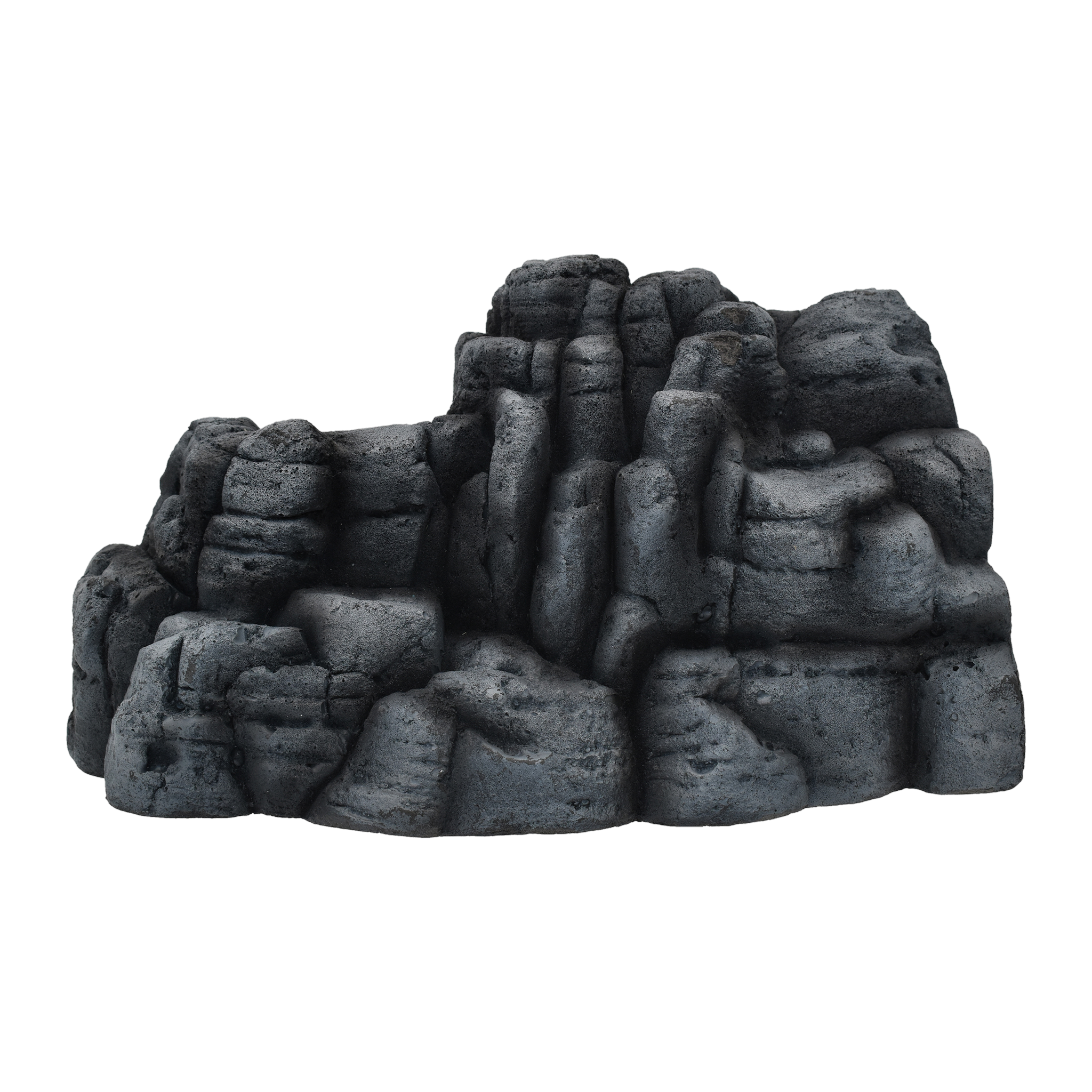 Komodo Burrow Rock Hide front view -- 10 inch grey rock-look reptile burrow with layered strata