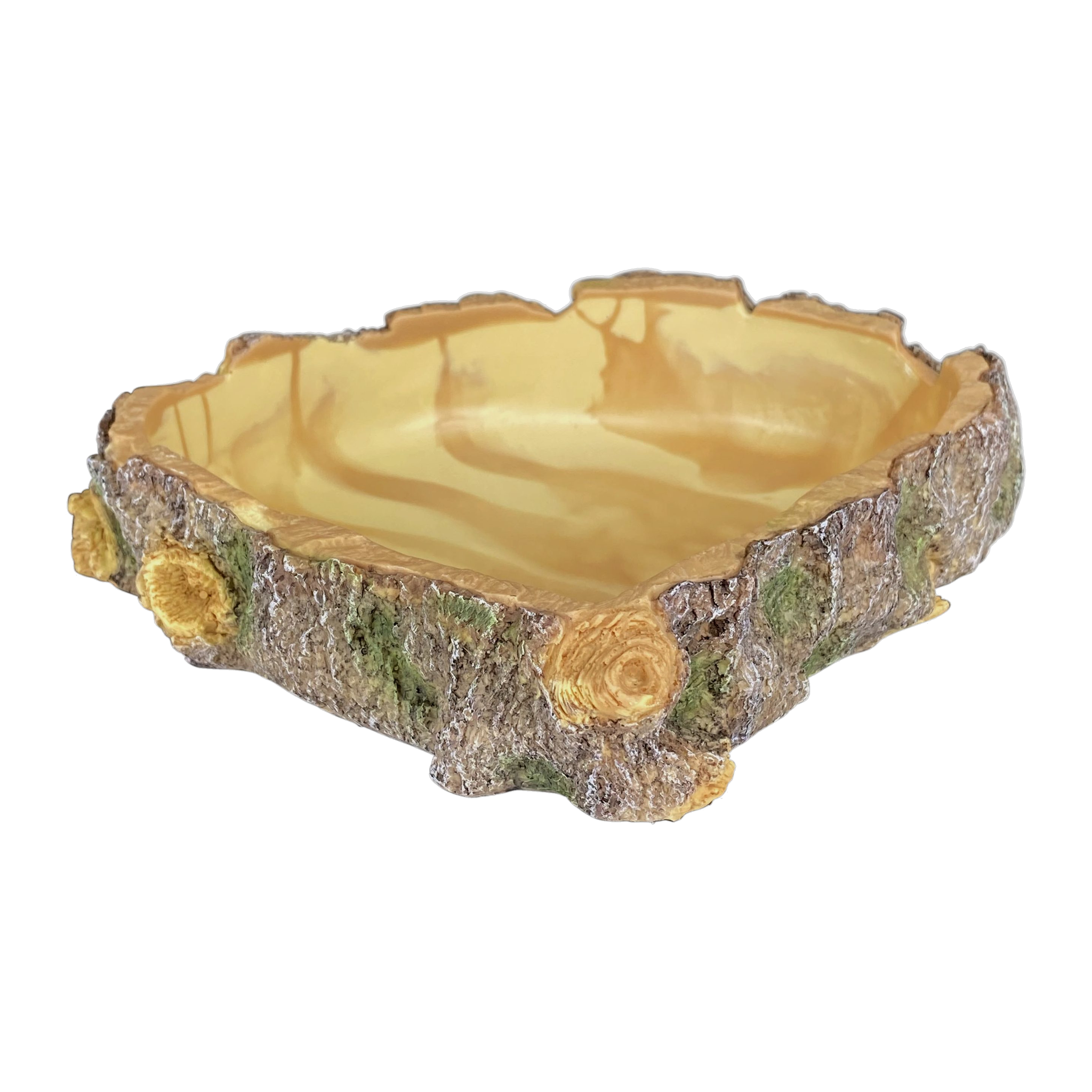 Komodo Wood Corner Bowl rear view of the sculpted bark exterior