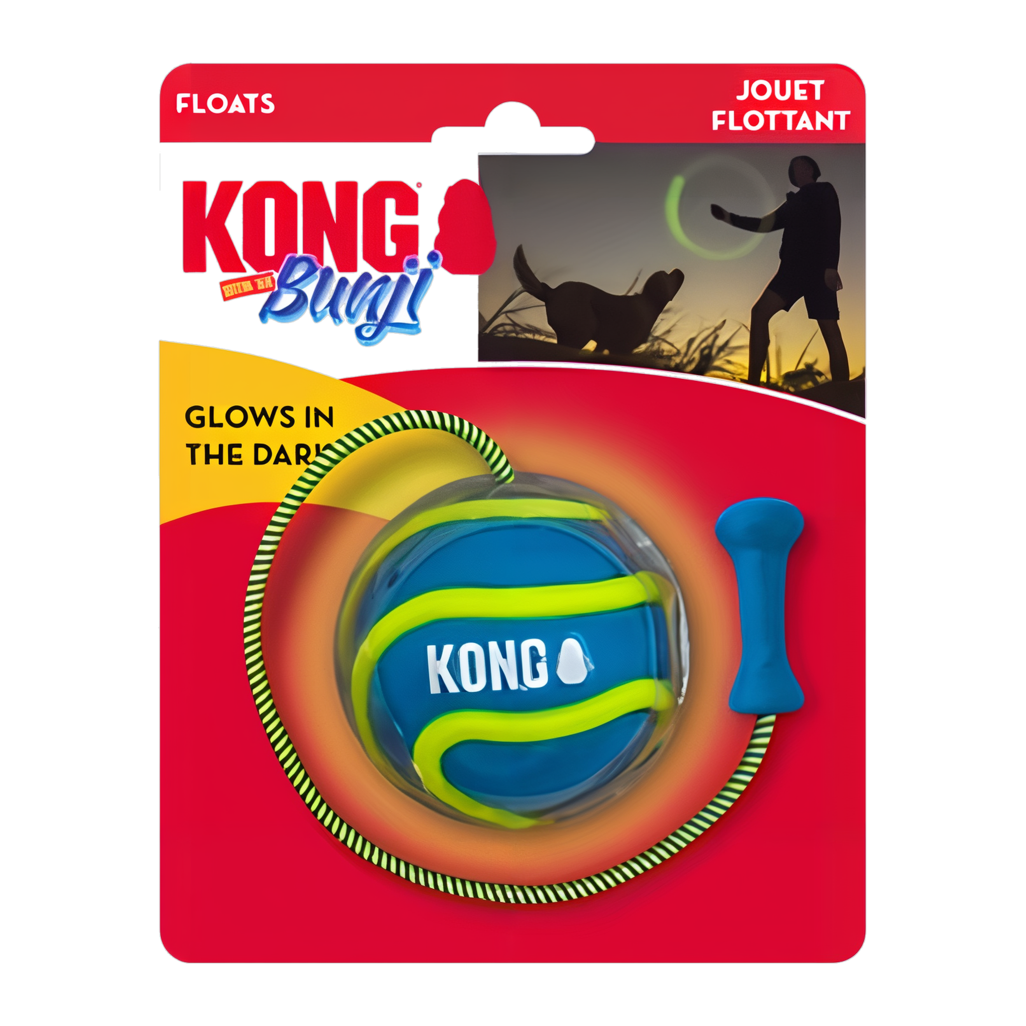 KONG Bunji High-Viz Ball retail packaging, blue