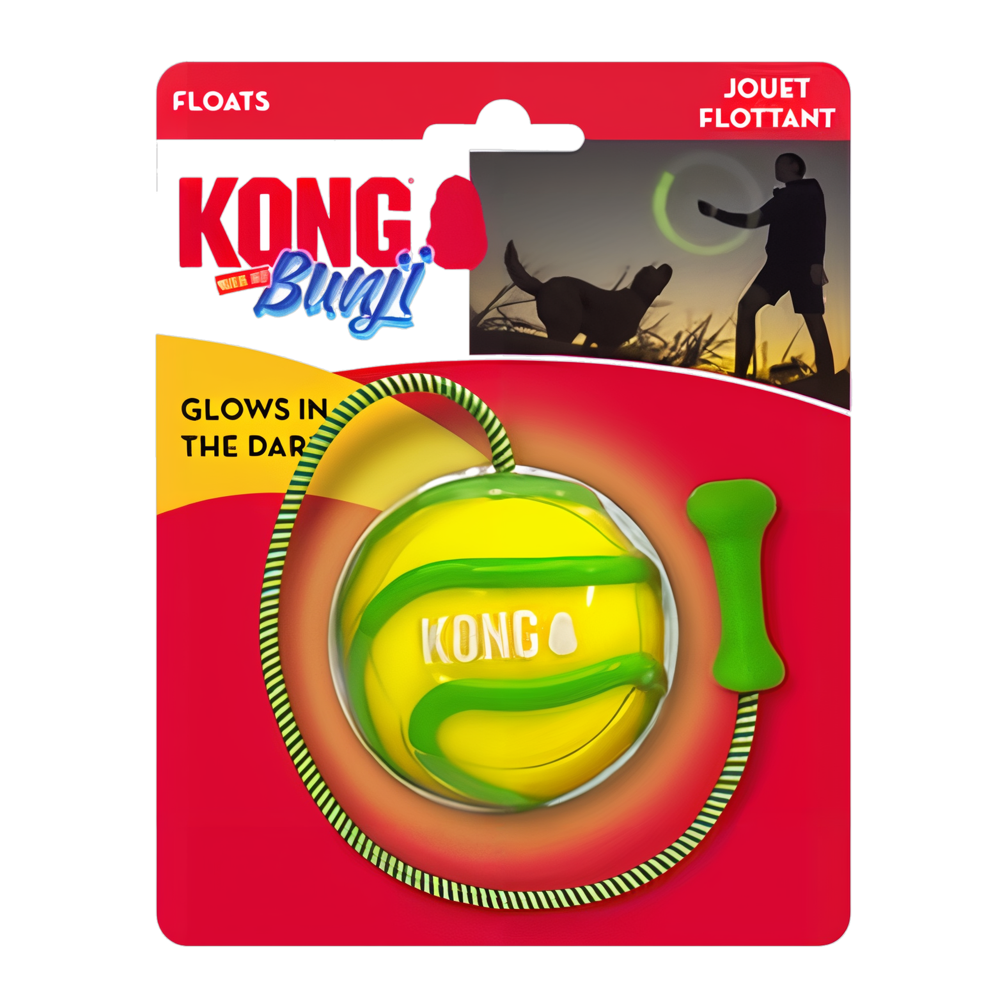 KONG Bunji High-Viz Ball retail packaging, yellow