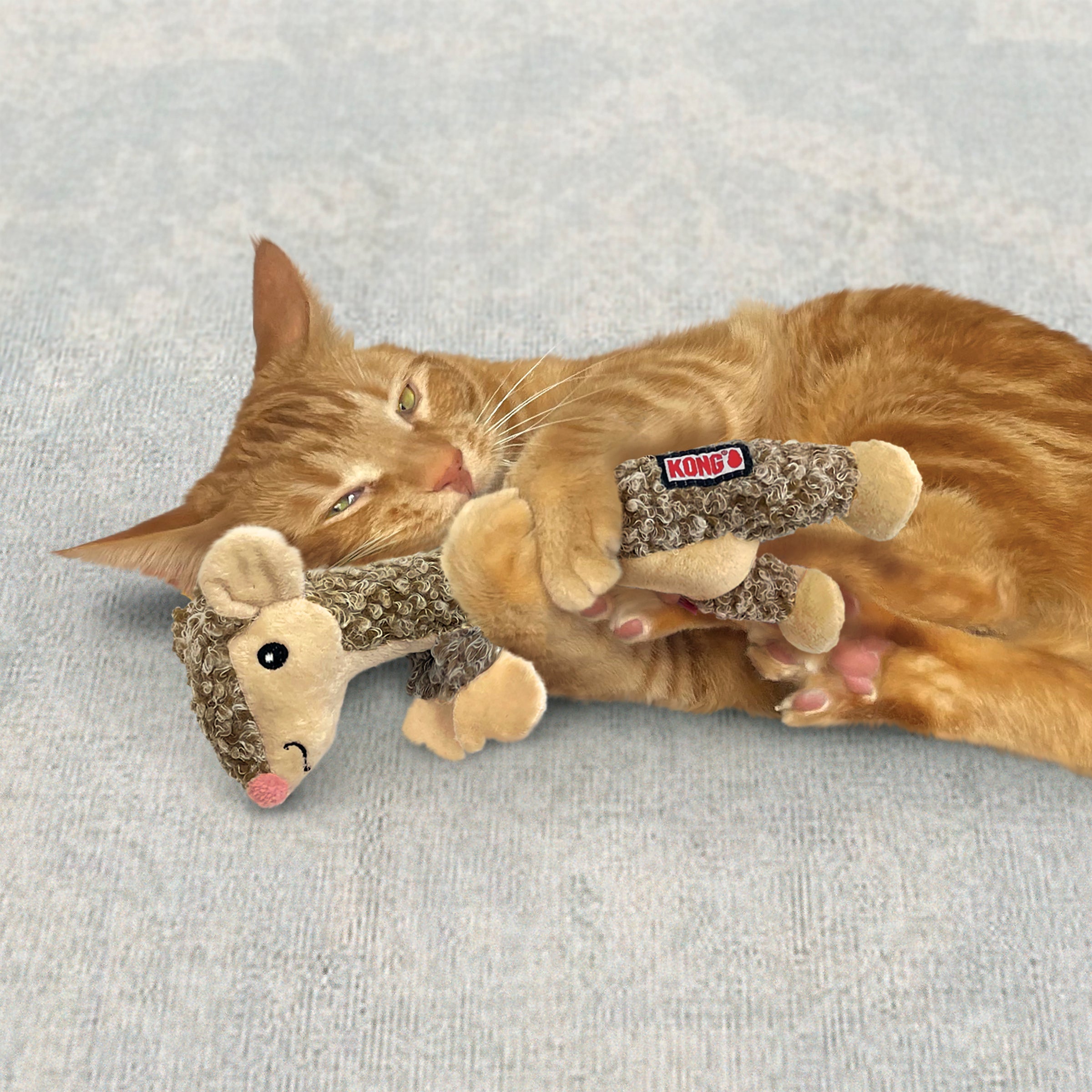 Cat playing with KONG Cat Luvs Mouse catnip cat toy