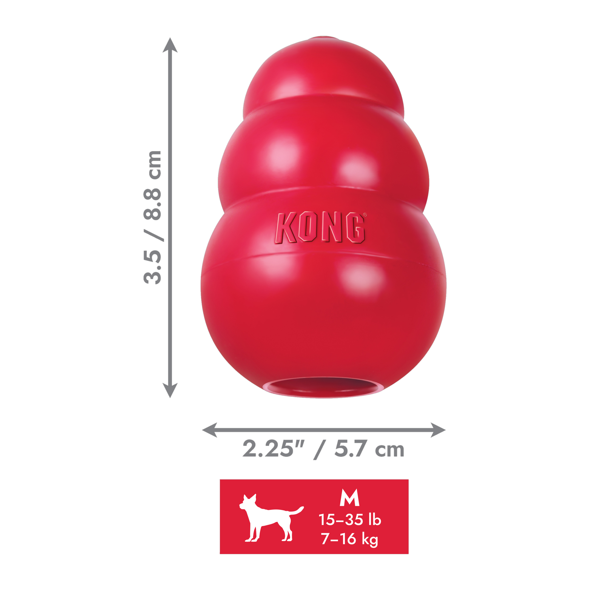 KONG Classic dog toy Medium size, 2.25 x 3.5 inches, for dogs 15-35 lb