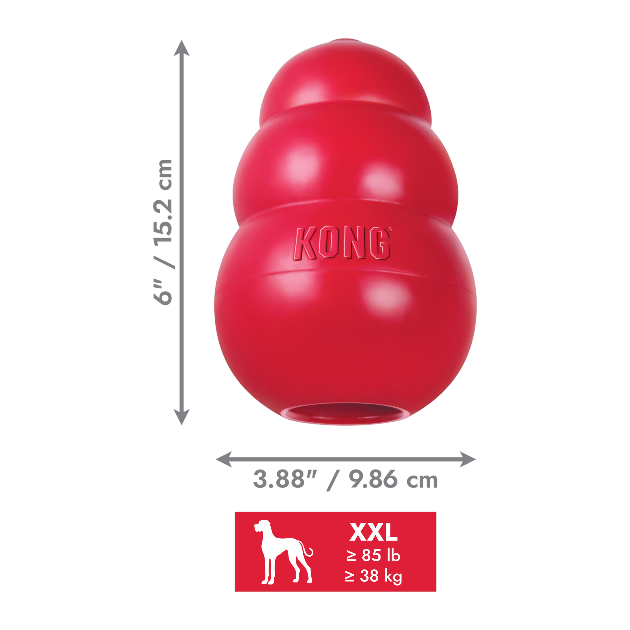 KONG Classic dog toy XX-Large size, 3.88 x 6 inches, for dogs 85 lb and up