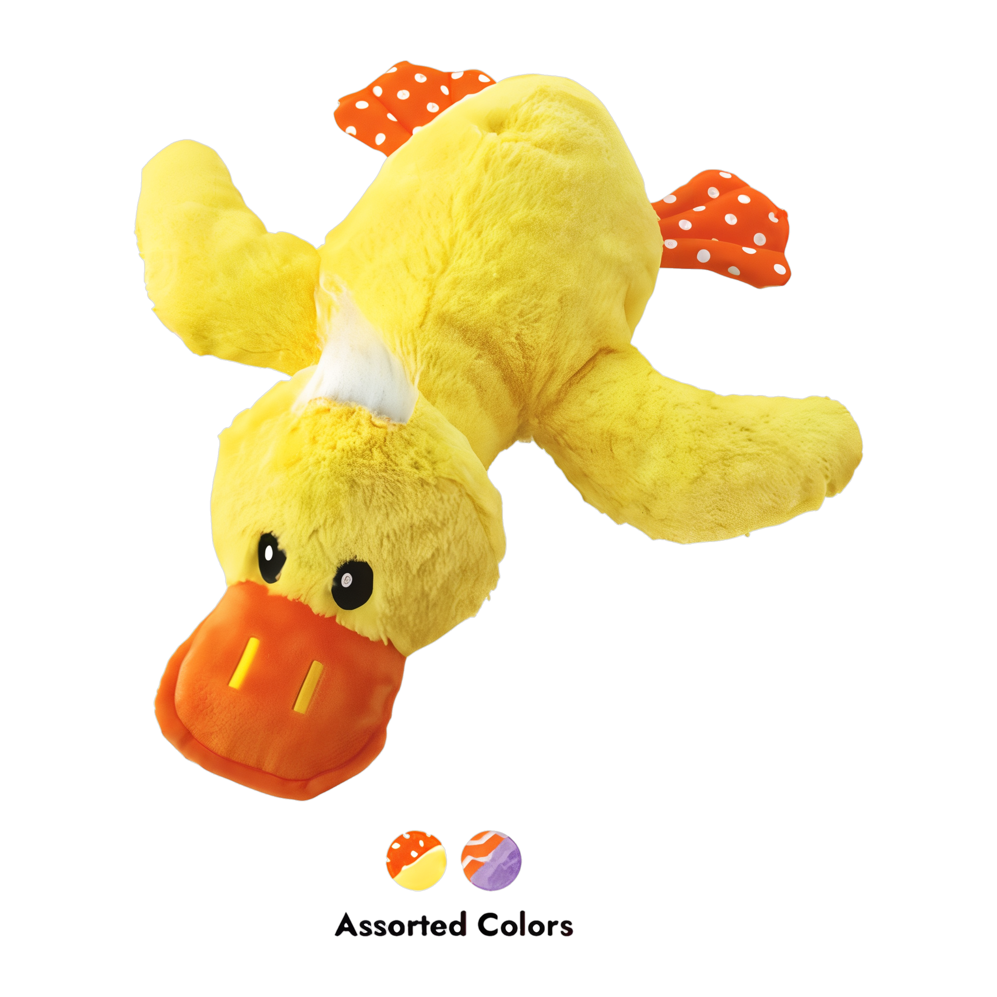 KONG Comfort Jumbo Duck Dog Toy shown in assorted yellow and purple colors