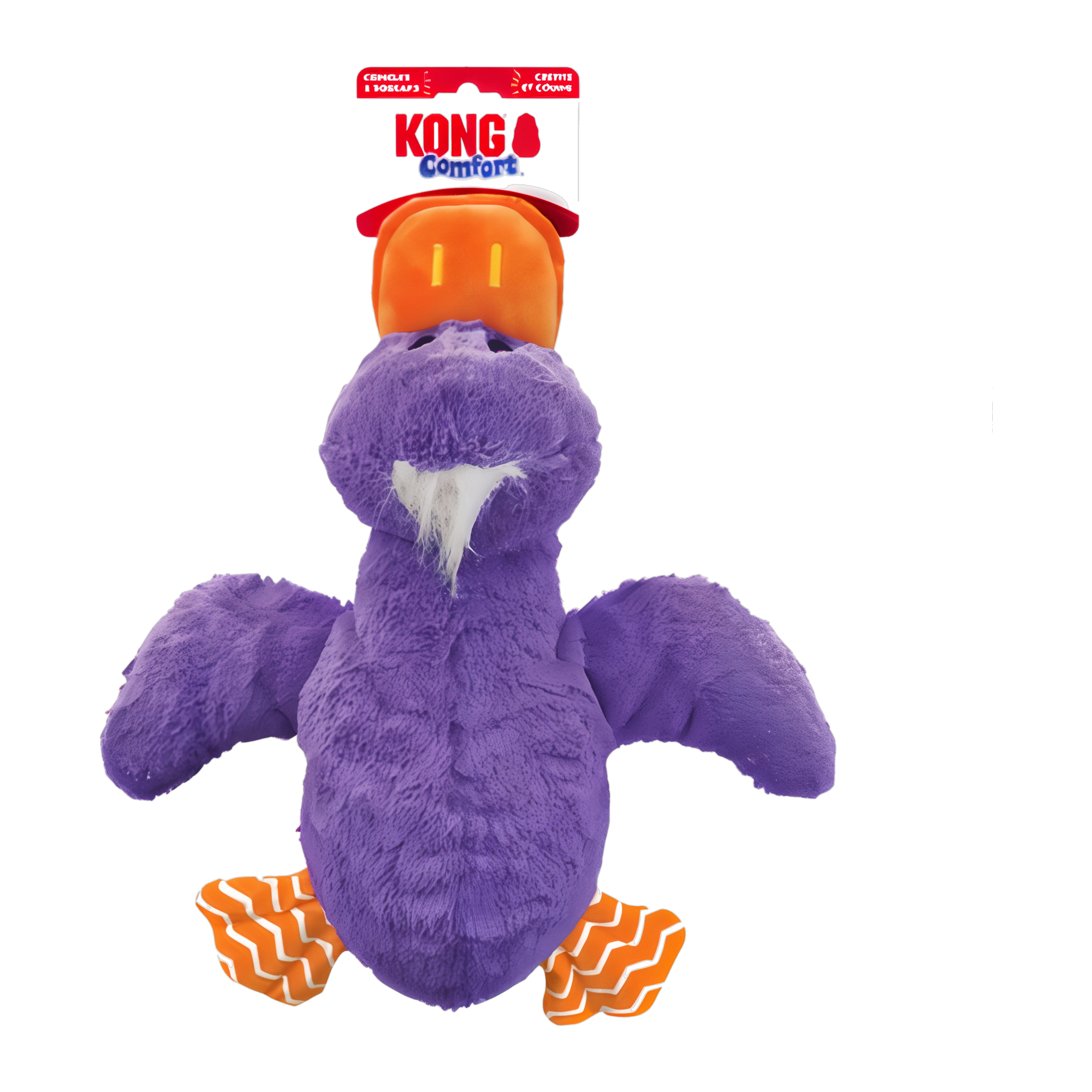 KONG Comfort Jumbo Duck Dog Toy purple duck with KONG Comfort hang tag