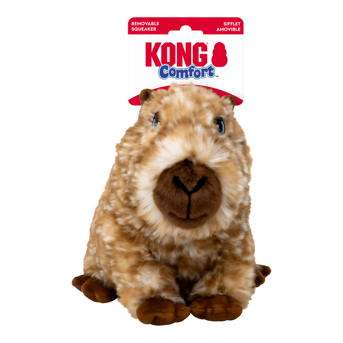 KONG Comfort Wuzzeez Capybara dog toy on its retail hang tag