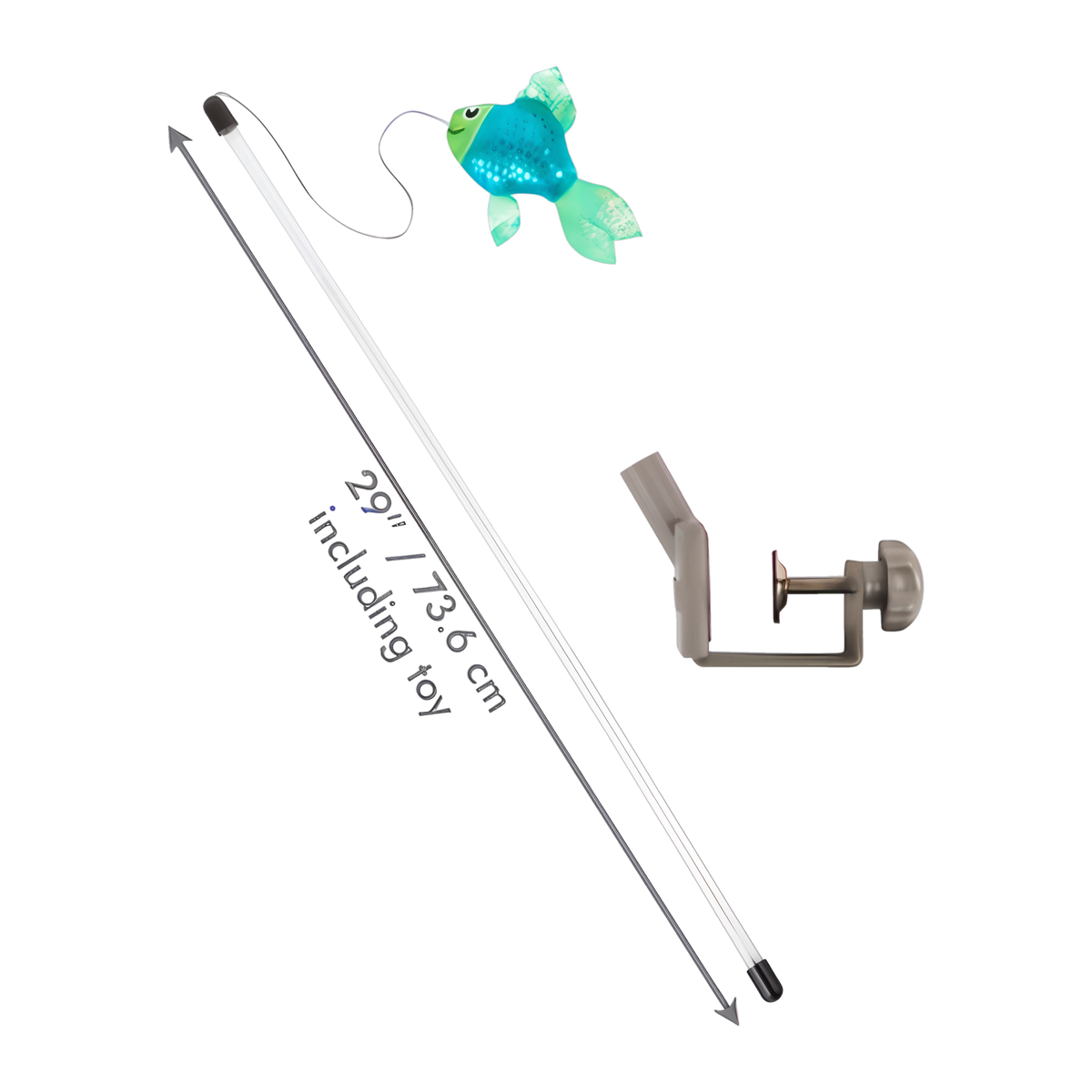 KONG Connects Angler Door Teaser dimensions diagram showing 29 inch overall length including toy