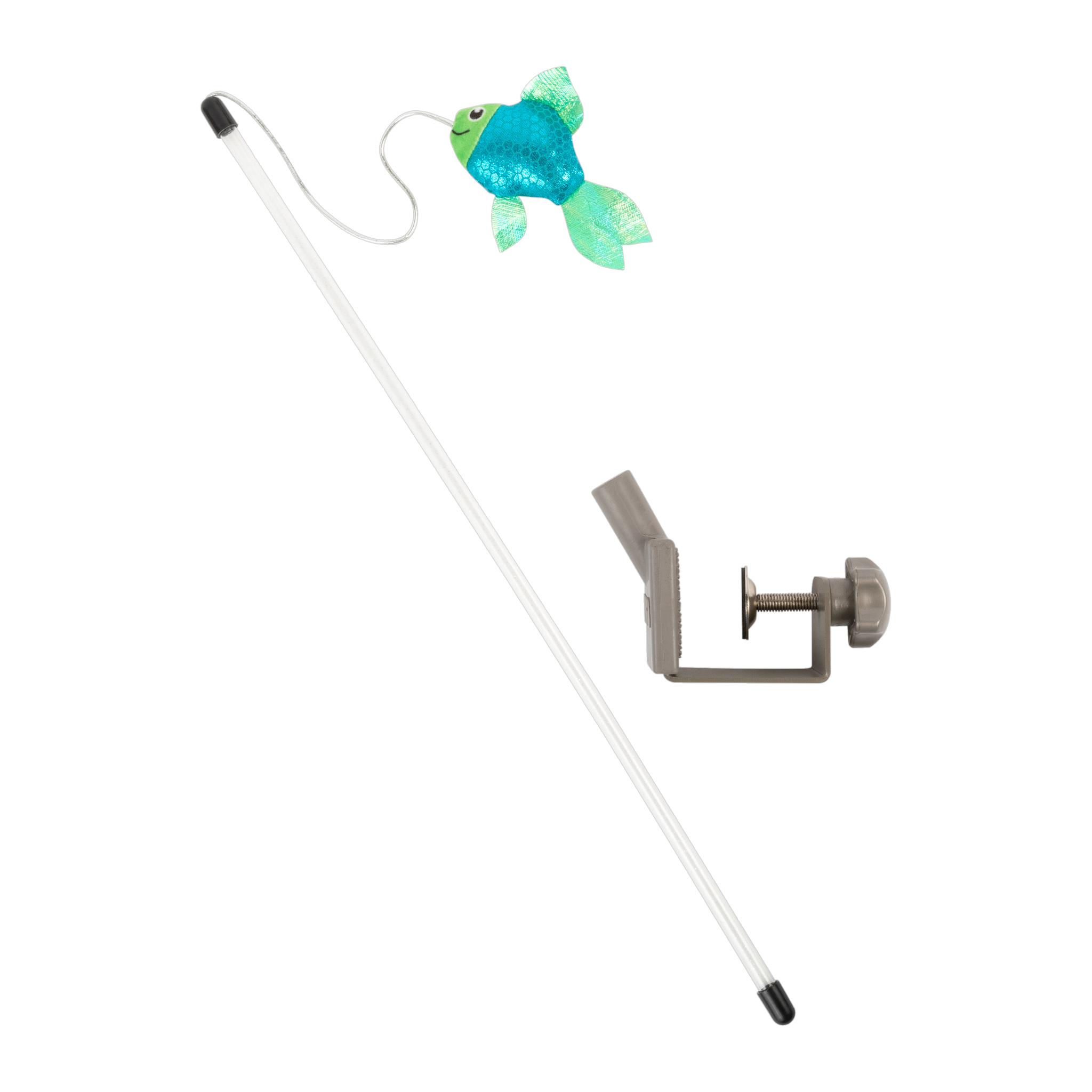 KONG Connects Angler Door Teaser cat toy fishing pole wand with plush catnip fish and door clamp #ONE SIZE