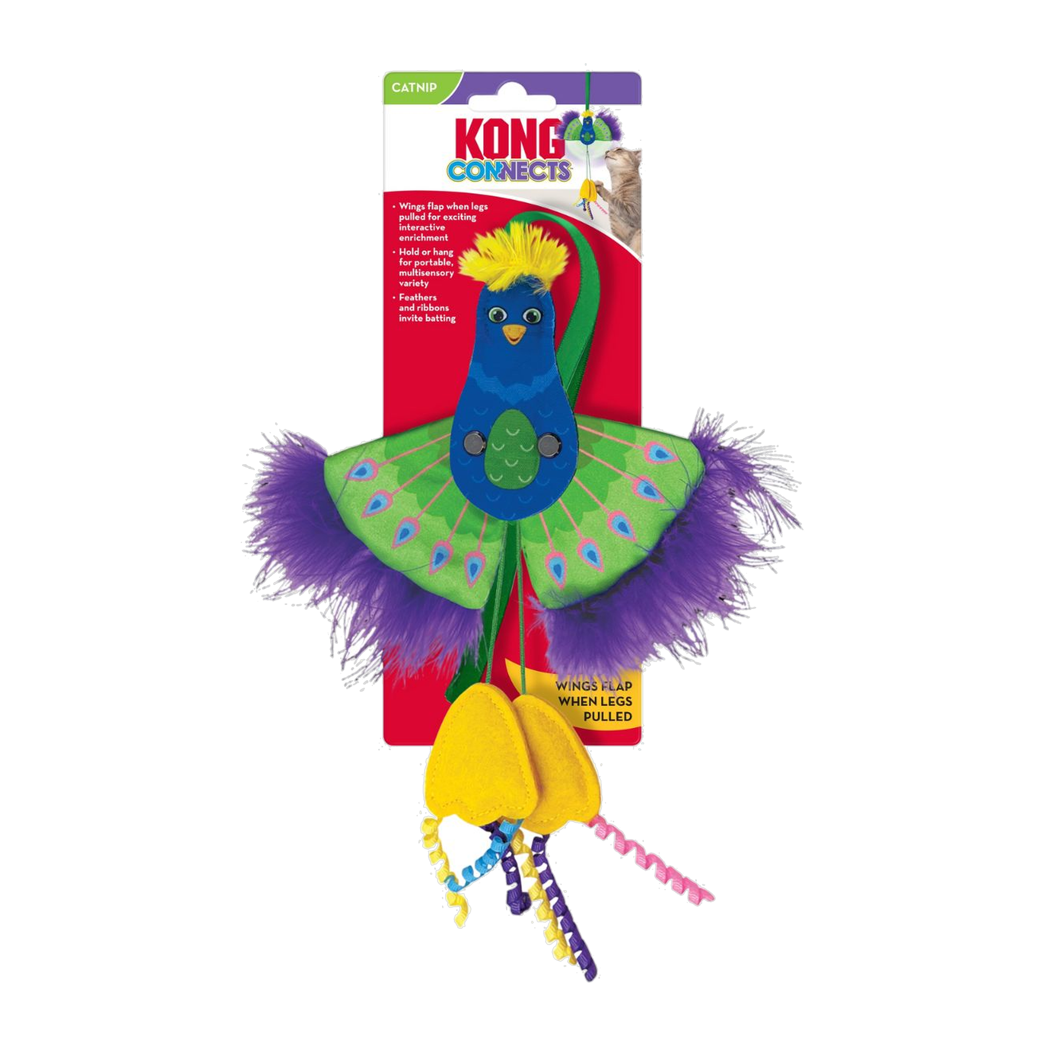 KONG Connects Peacock cat toy shown in retail packaging