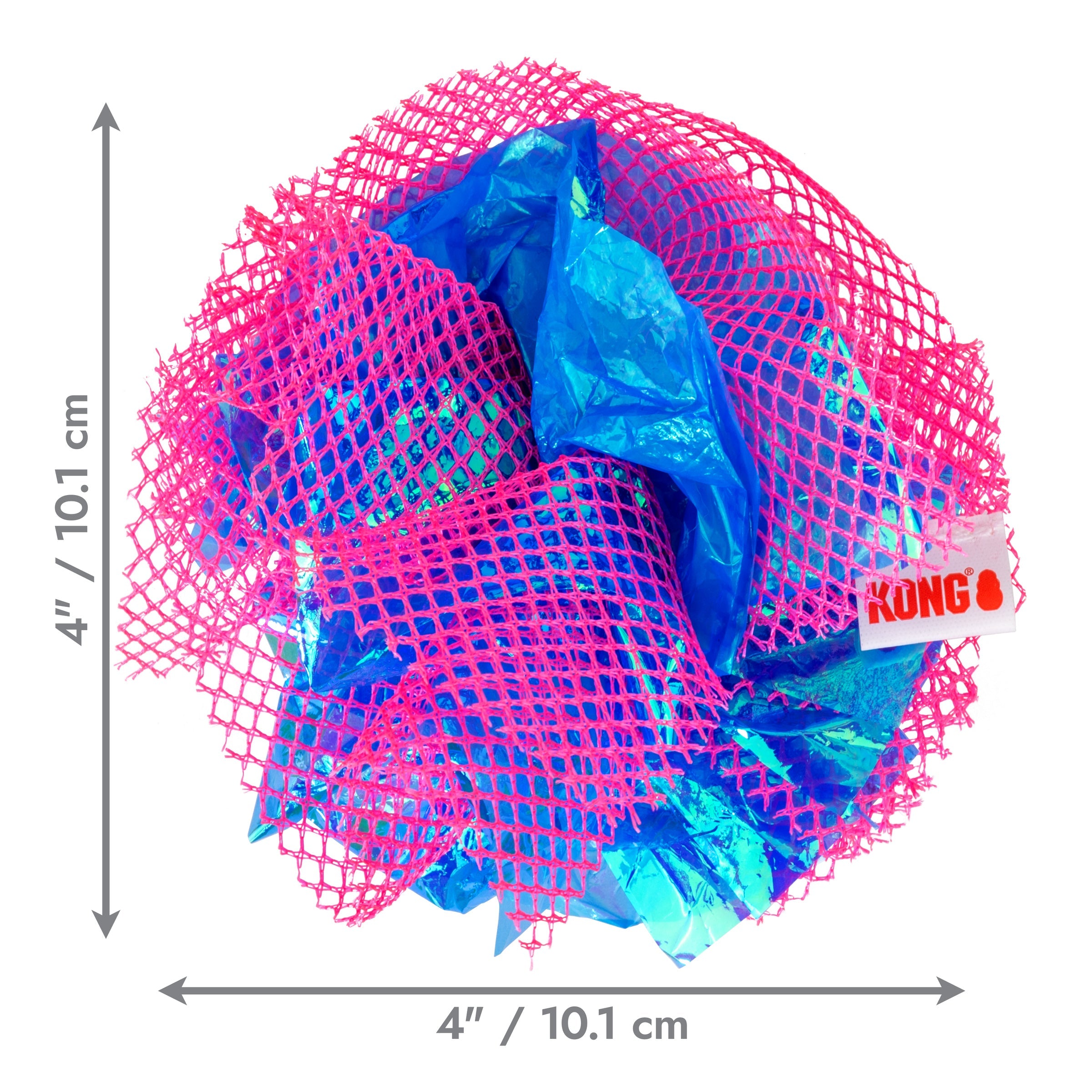 KONG Crackles Fluff Ball dimensions, 4 inches / 10.1 cm