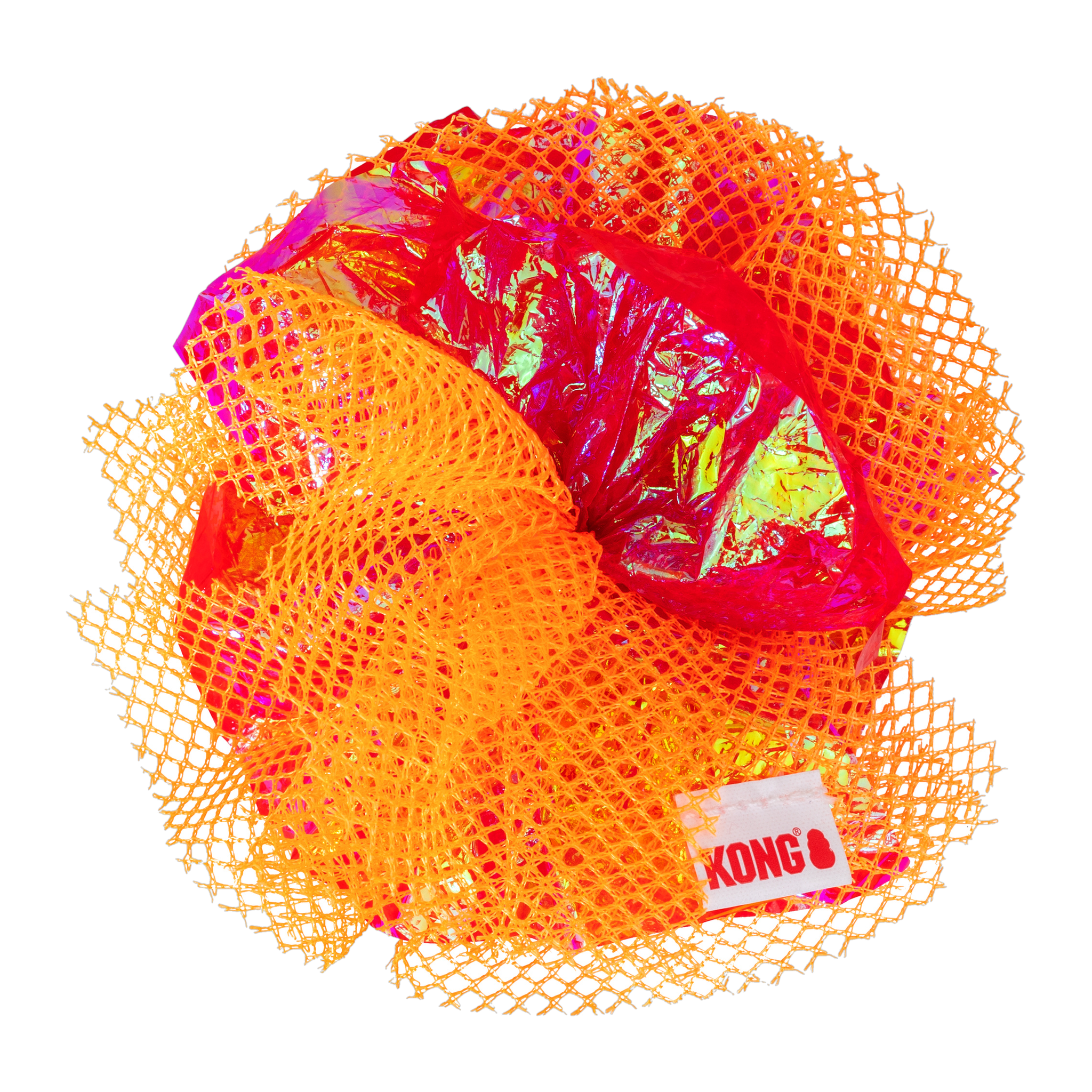 KONG Crackles Fluff Balls cat toy, orange crinkle mesh ball