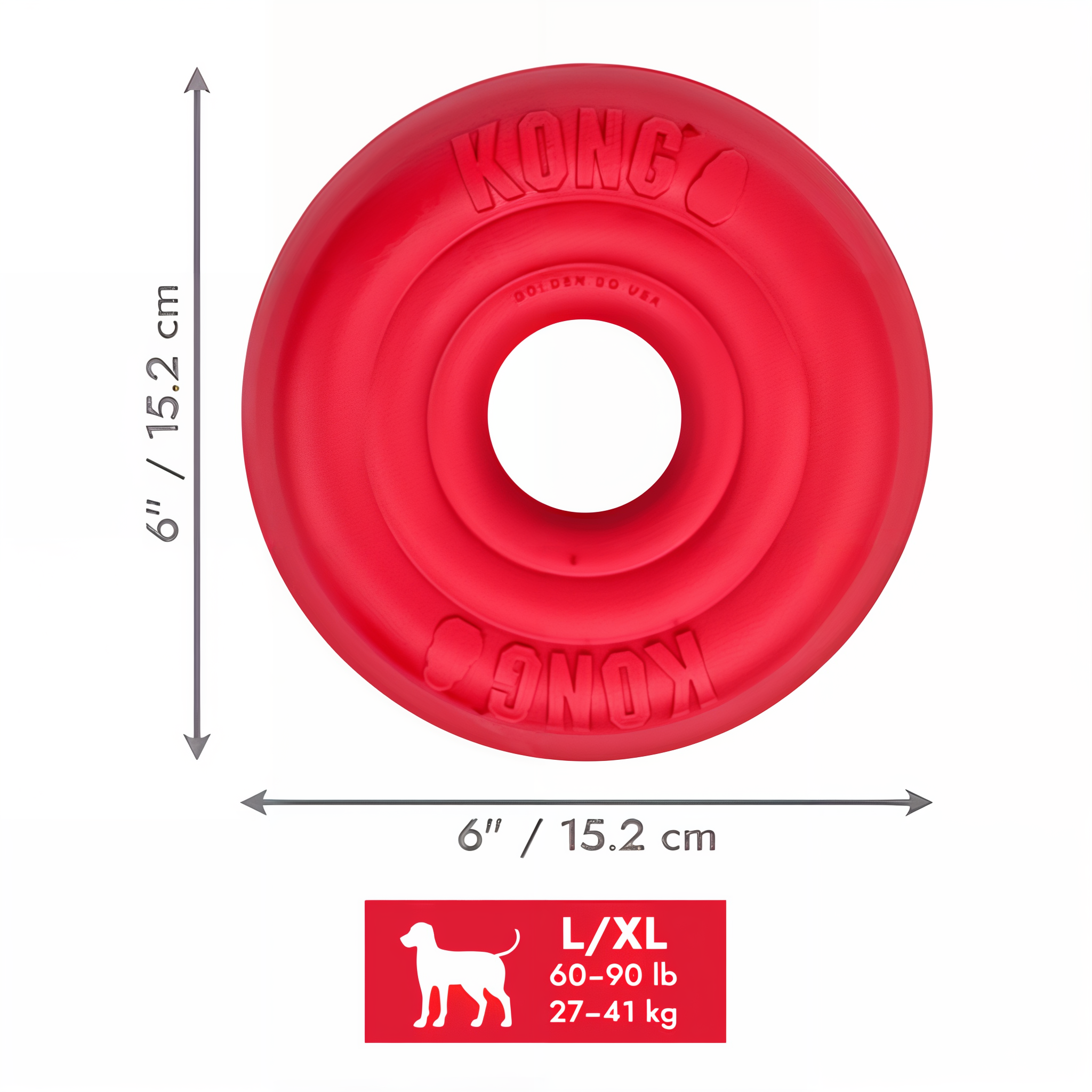 KONG Donut Large/X-Large dimensions, 6 inches by 2 inches