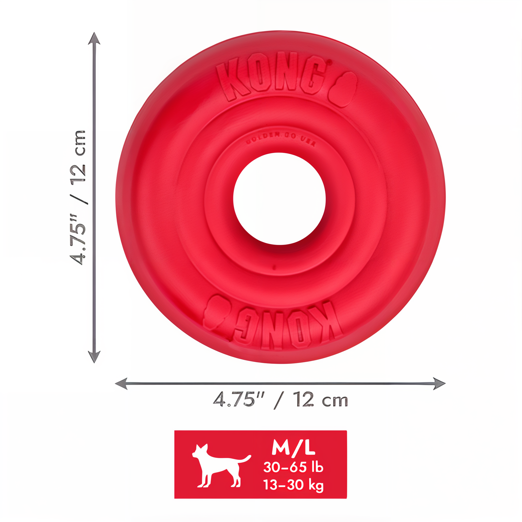 KONG Donut Medium/Large dimensions, 4.75 inches by 1.75 inches