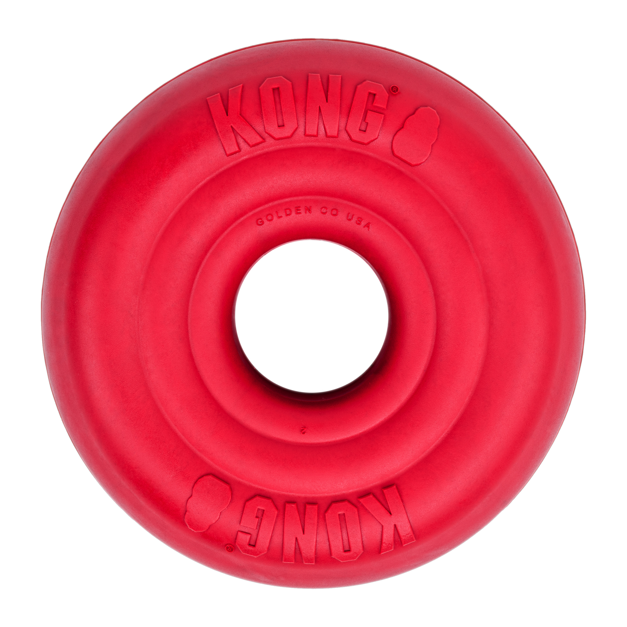 KONG Donut natural rubber dog chew toy in red, front view