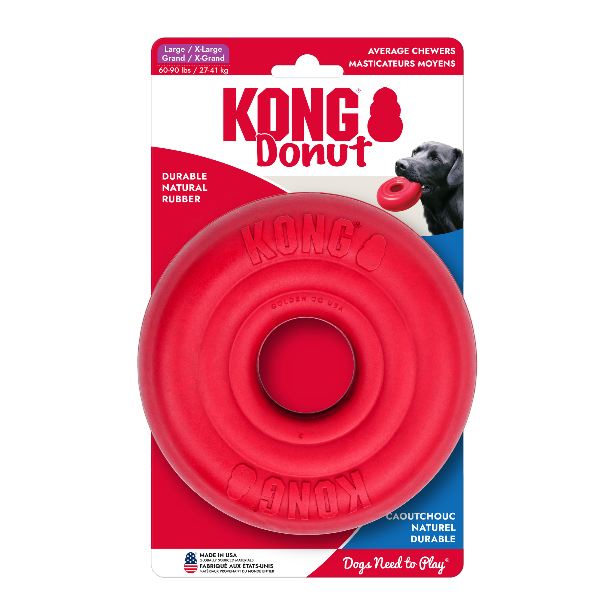 KONG Donut dog toy in retail packaging, Large/X-Large size for dogs 60 to 90 lbs