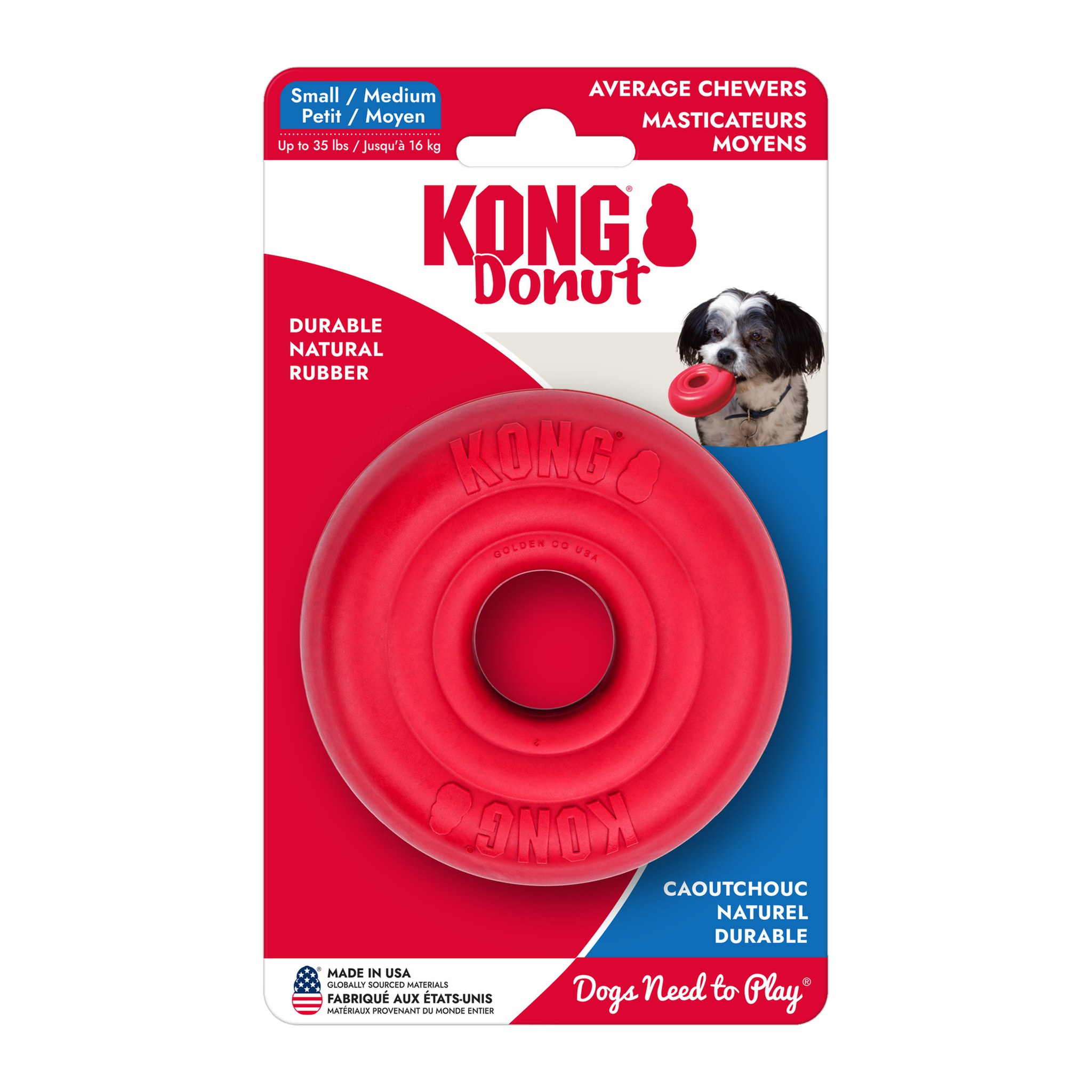 KONG Donut dog toy in retail packaging, Small/Medium size for dogs up to 35 lbs