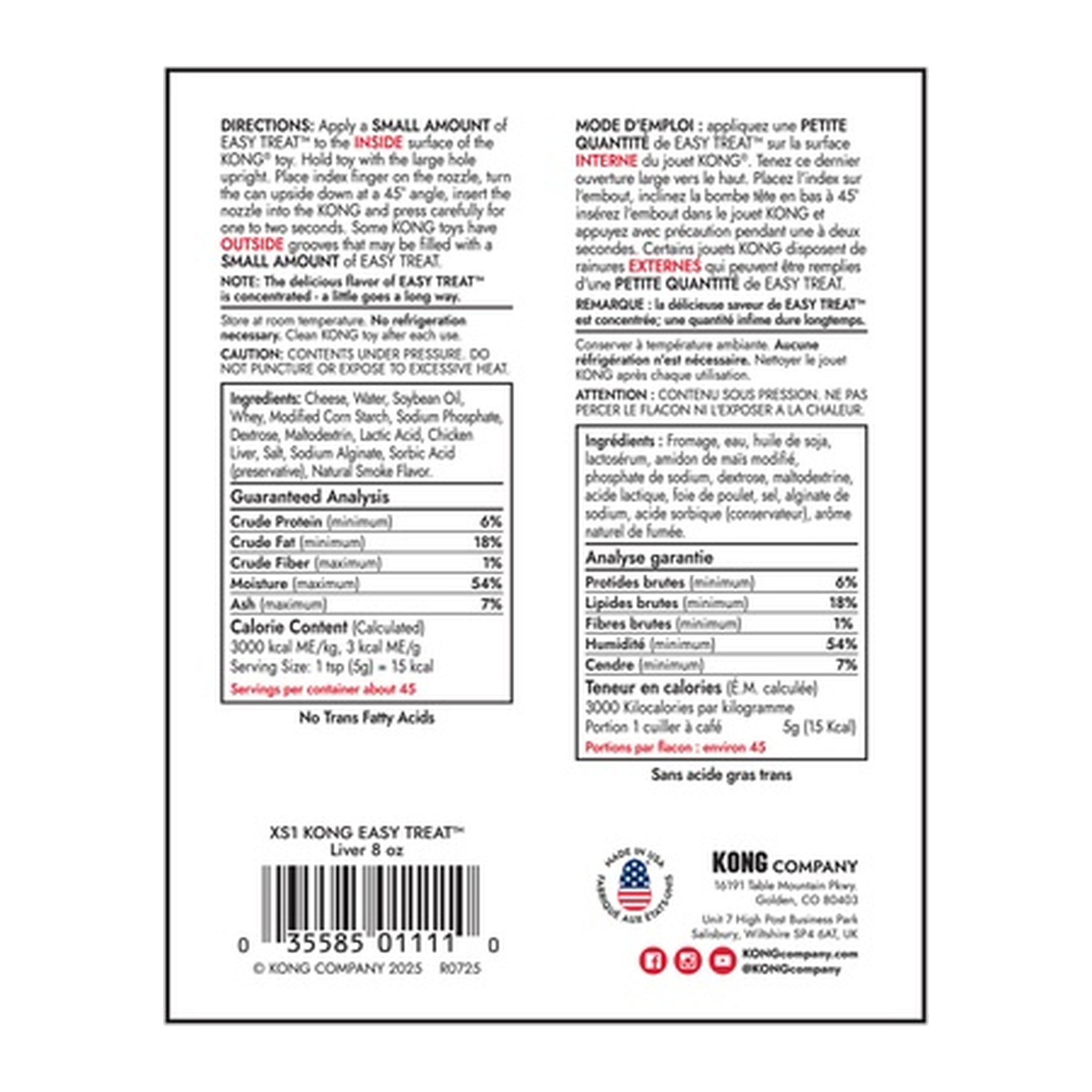 KONG Easy Treat Liver Flavor ingredients and guaranteed analysis