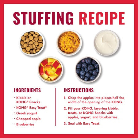KONG stuffing recipe with kibble, Easy Treat, yogurt, apple and blueberries