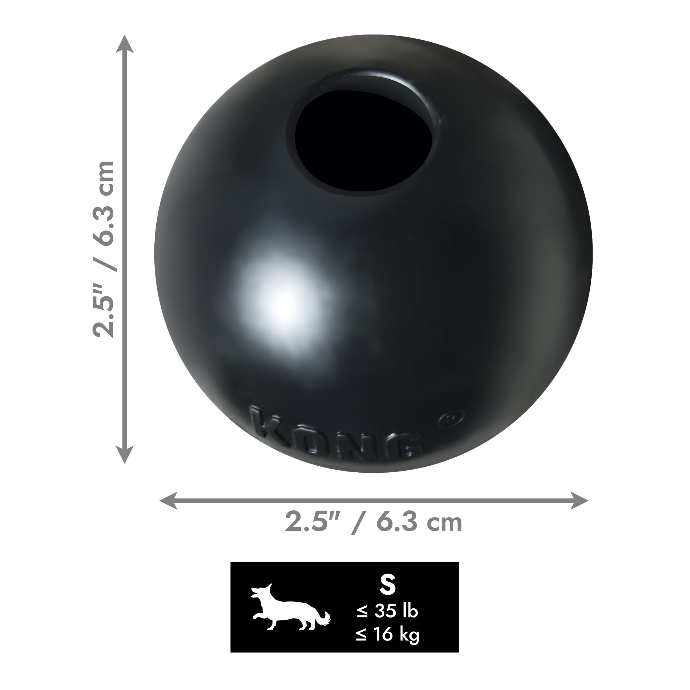 KONG Extreme Ball Small measures 2.5 inches in diameter