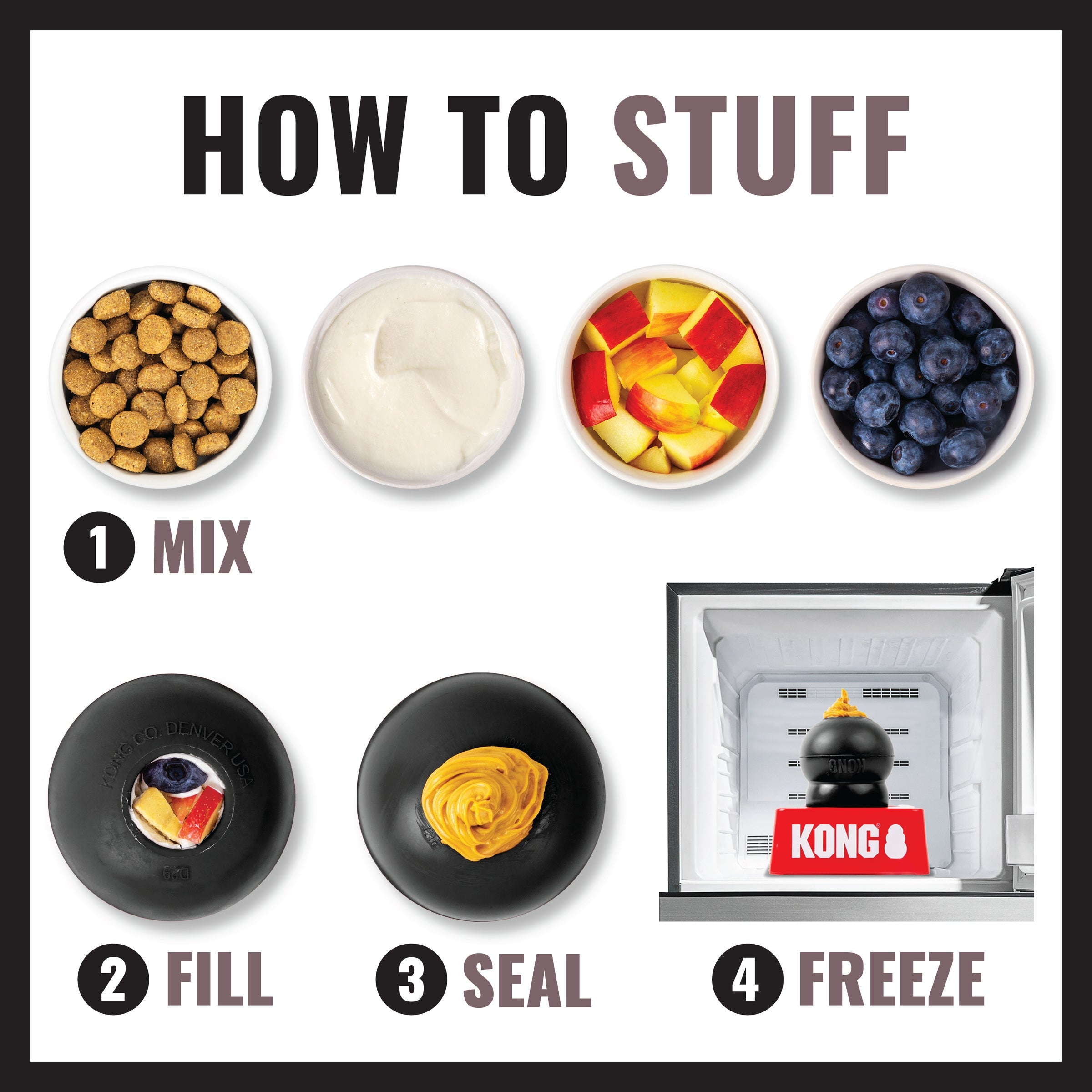 How to stuff a KONG Extreme dog toy: mix, fill, seal, freeze